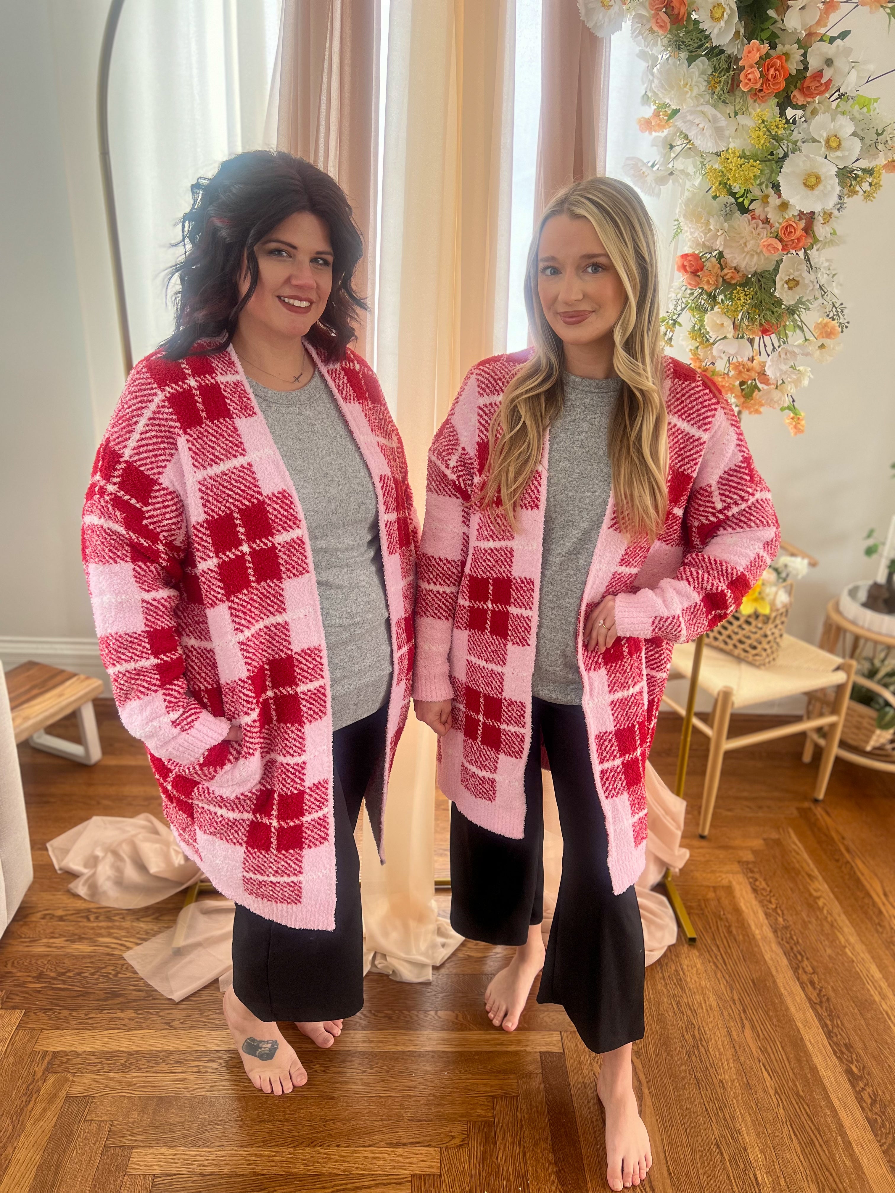 Pink and Red Plaid Cloud Cardigan