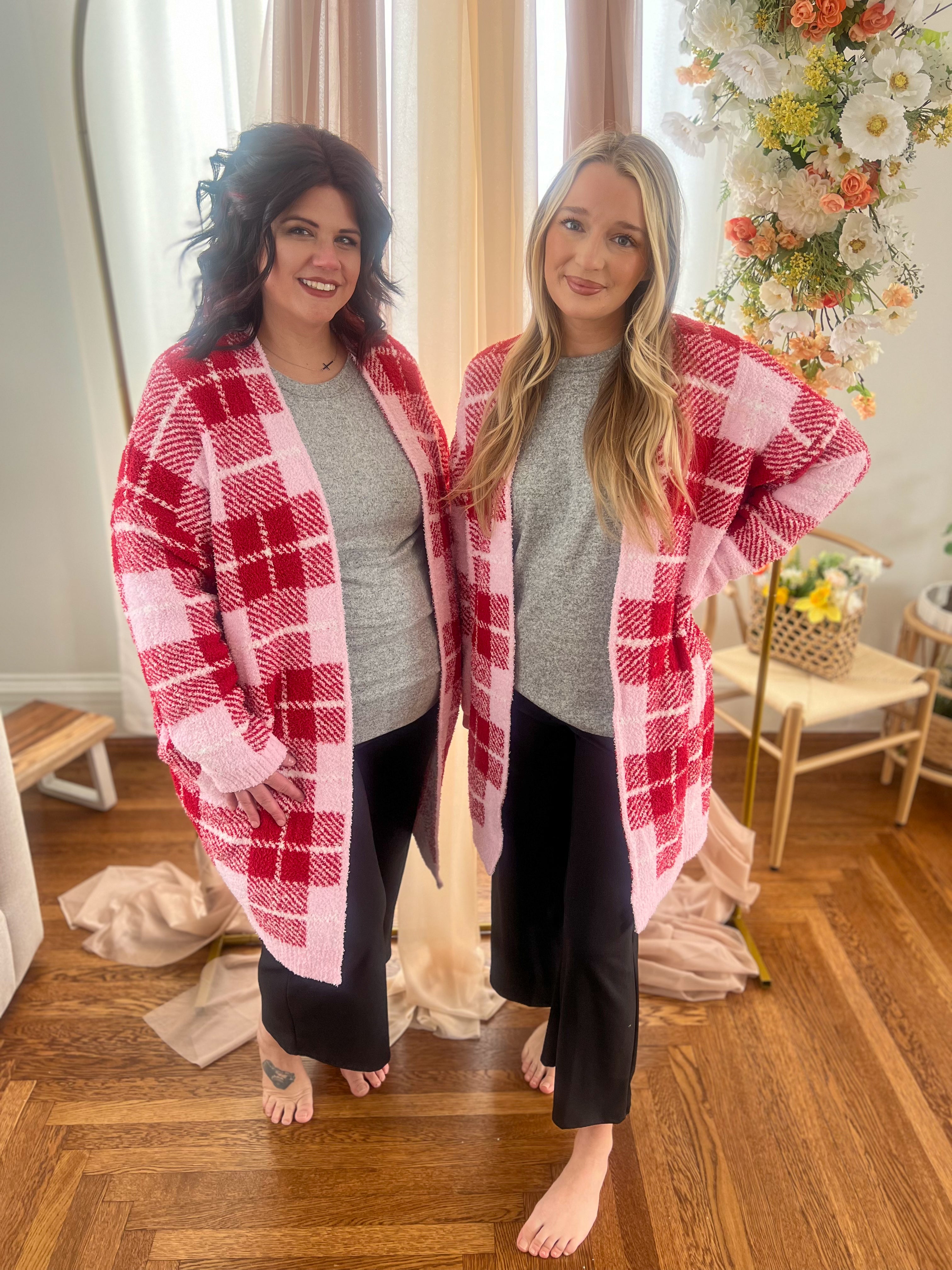 Pink and Red Plaid Cloud Cardigan