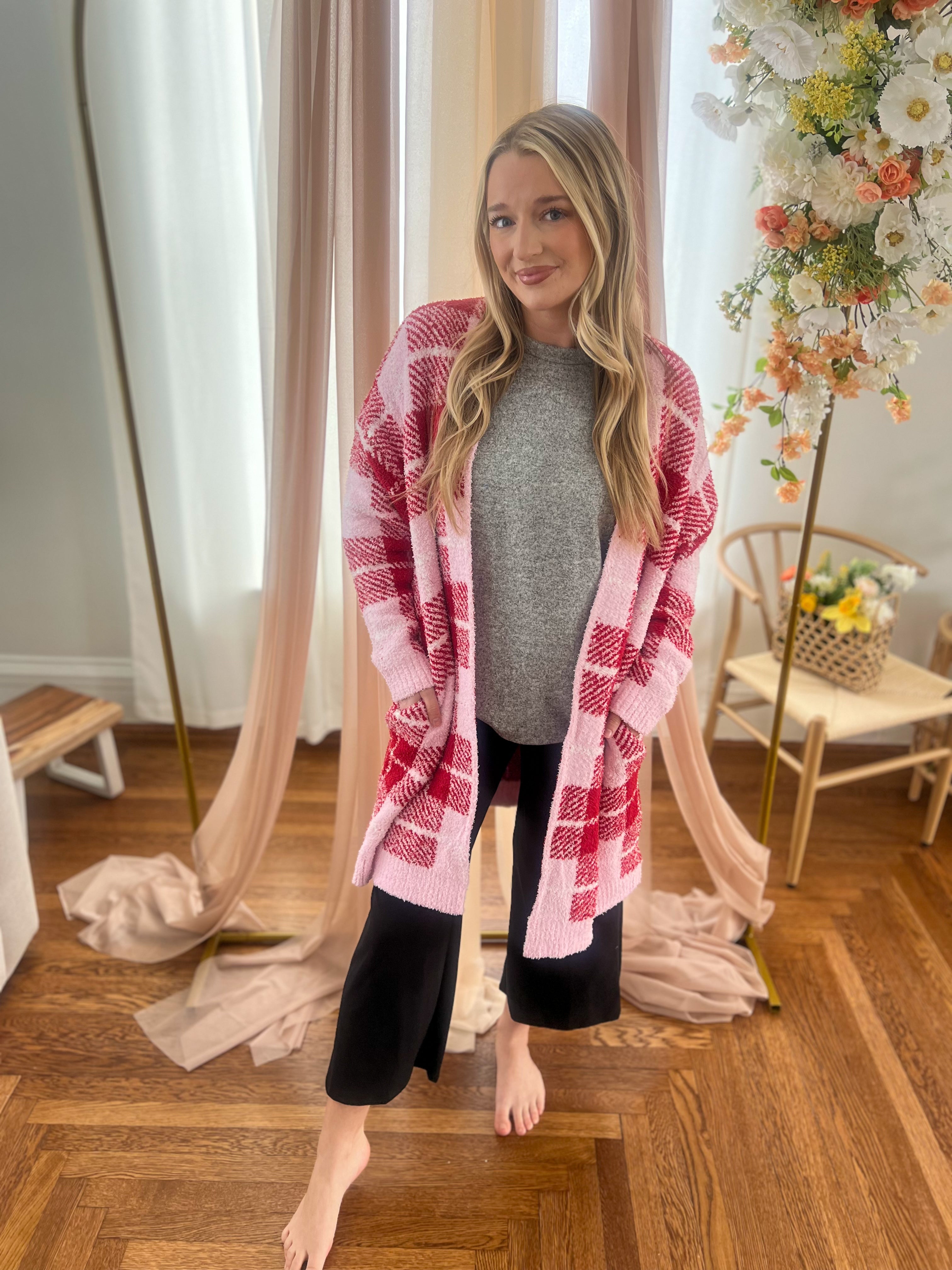 Pink and Red Plaid Cloud Cardigan