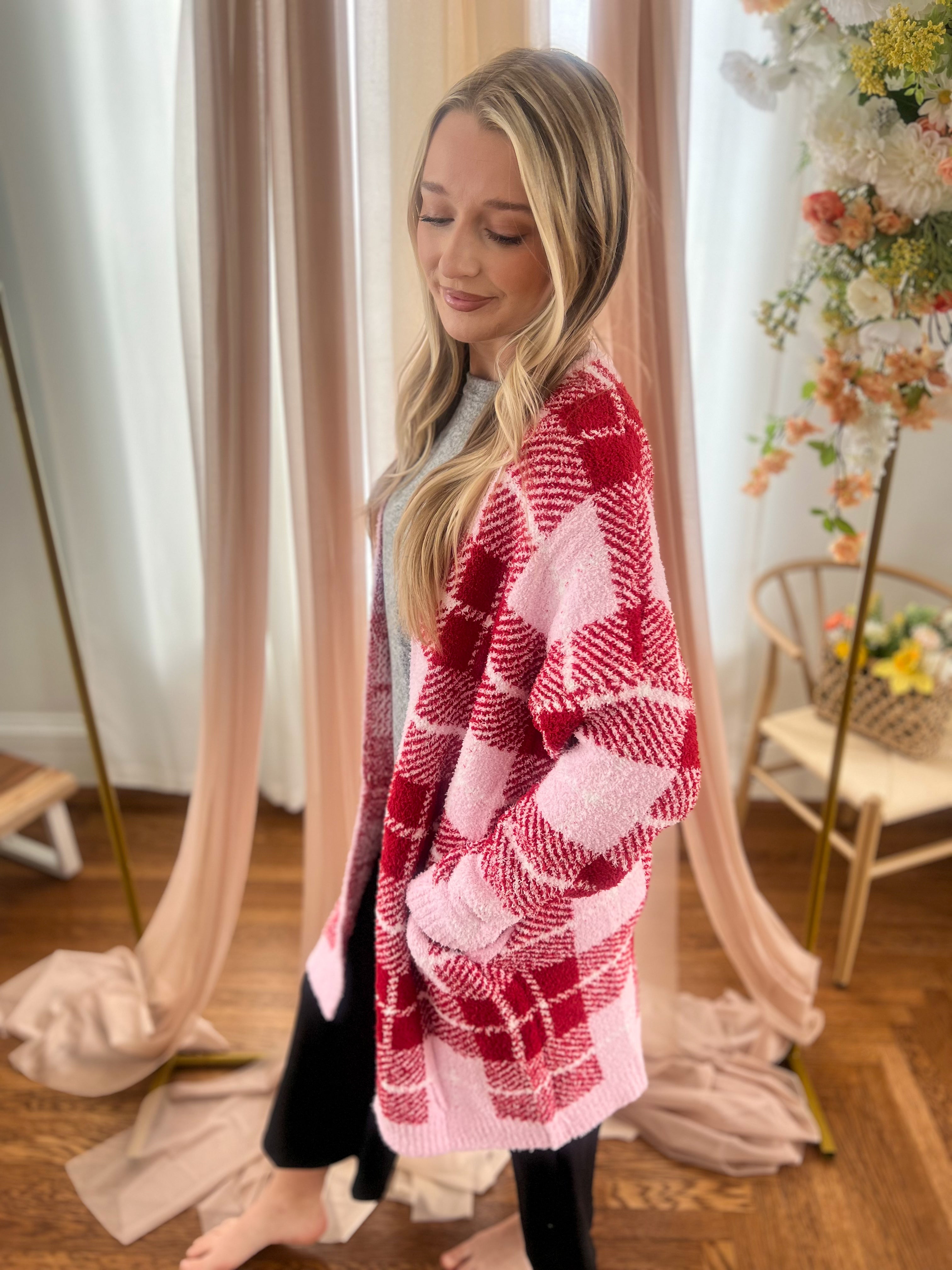 Pink and Red Plaid Cloud Cardigan