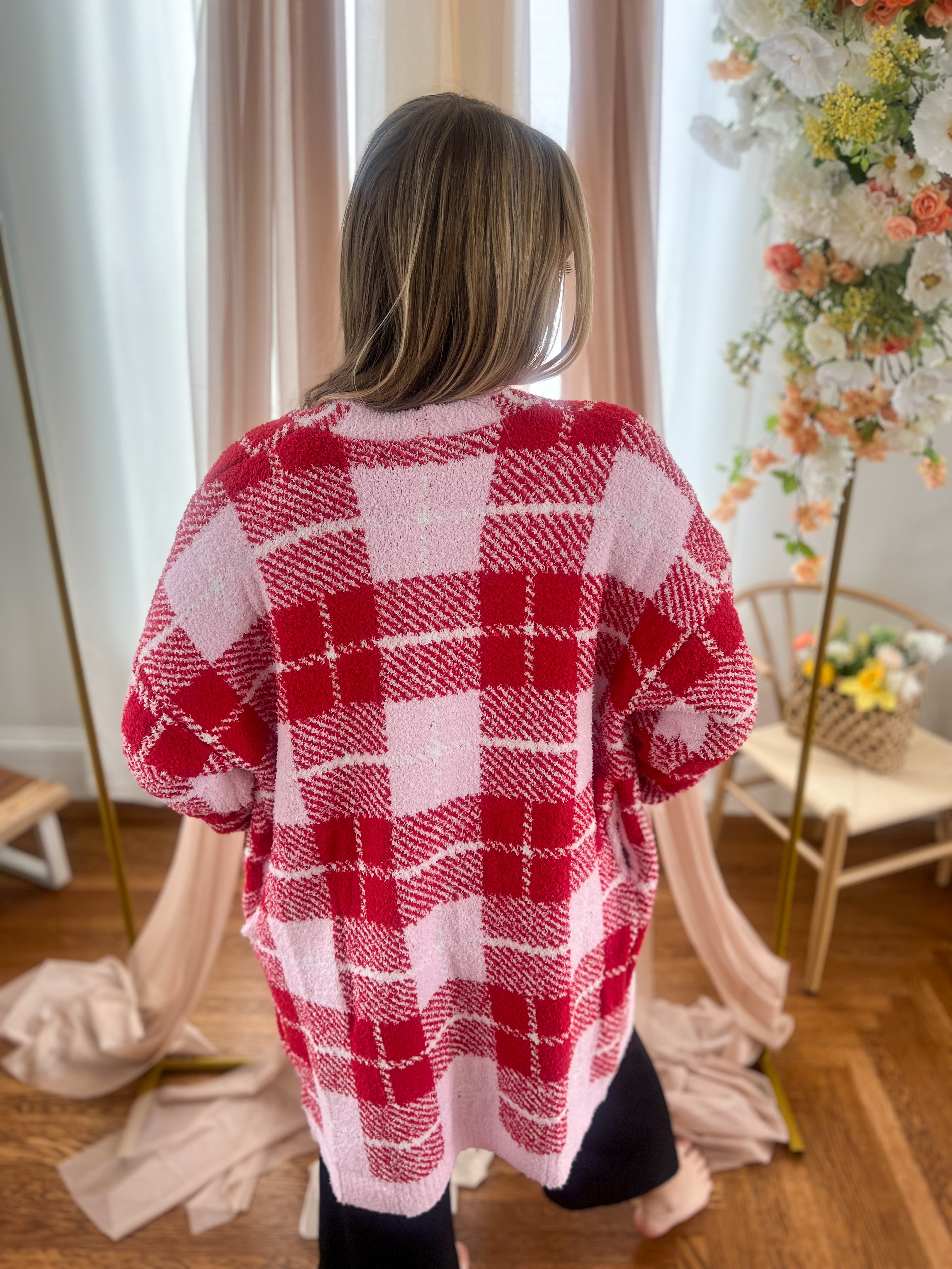 Pink and Red Plaid Cloud Cardigan