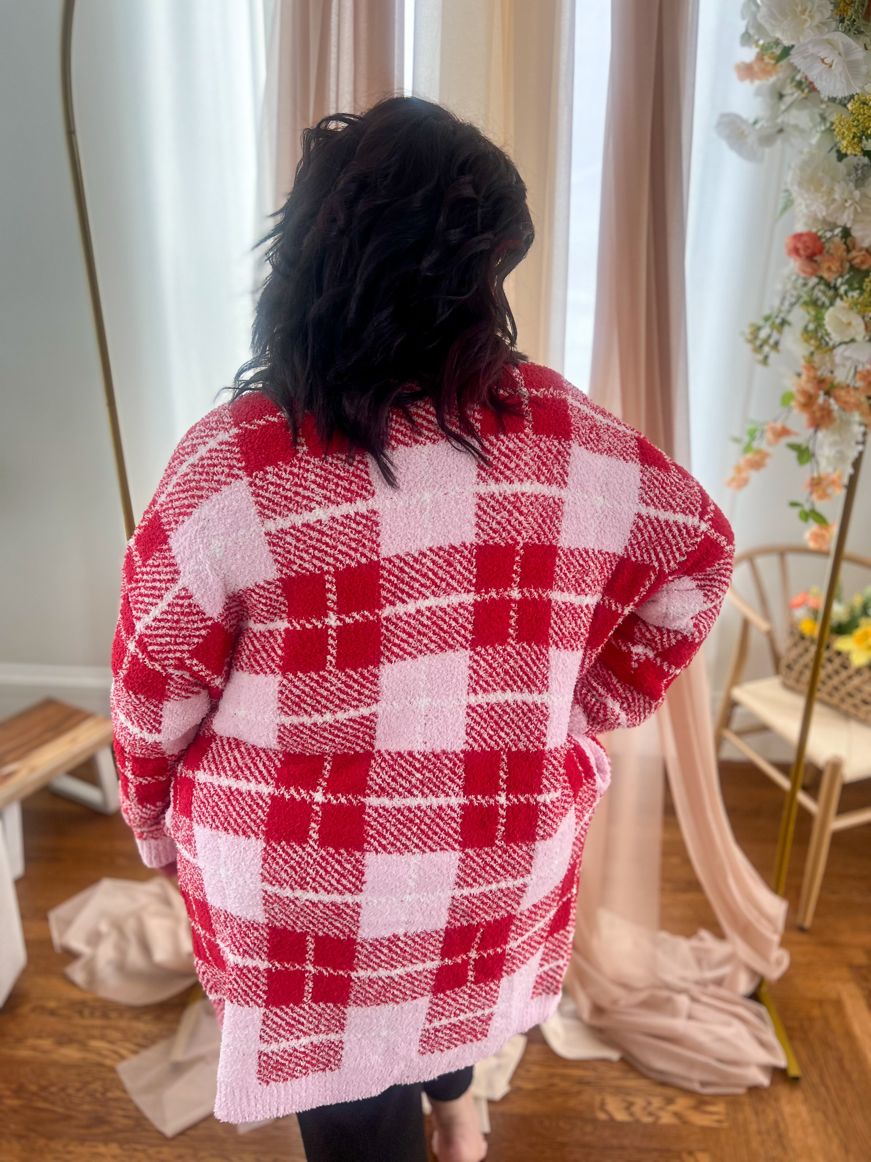 Pink and Red Plaid Cloud Cardigan