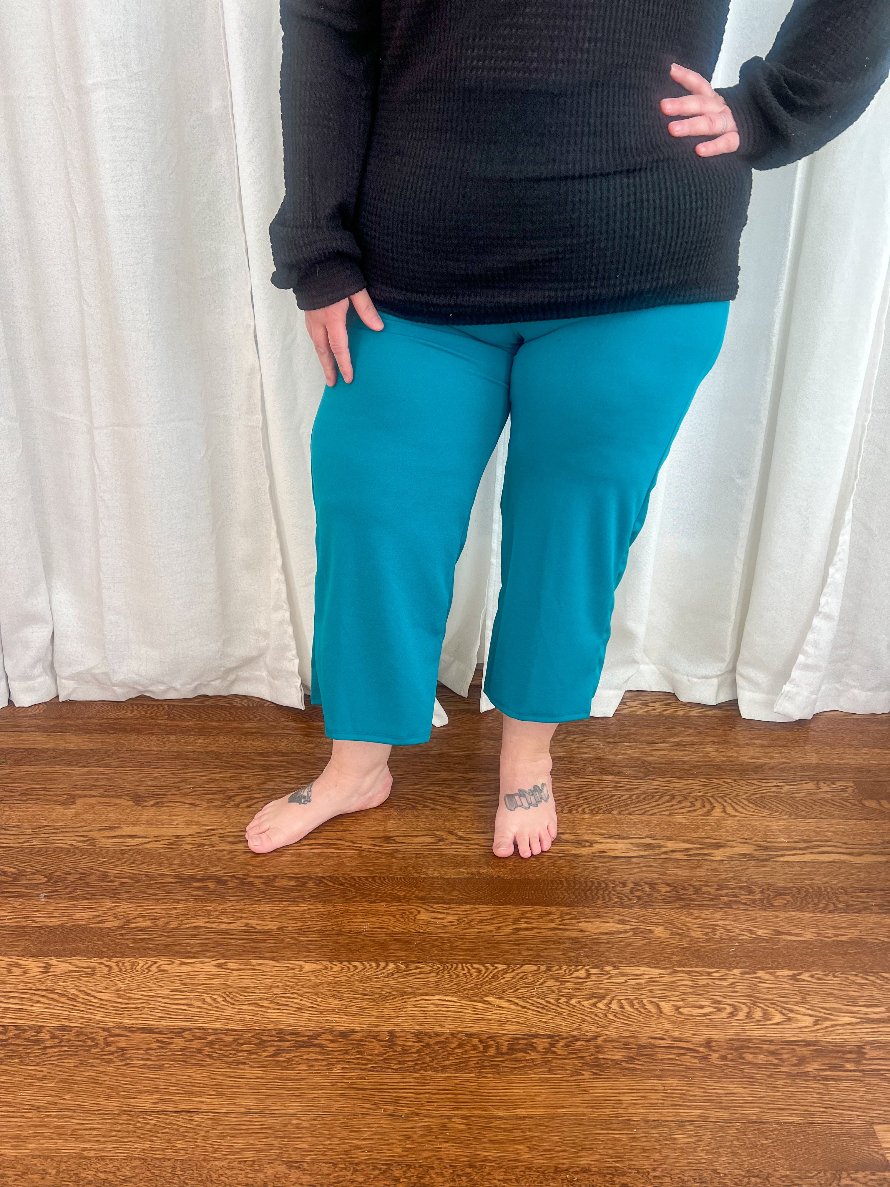 Lucy Wide Leg Stretchy Crop Pants - Jade