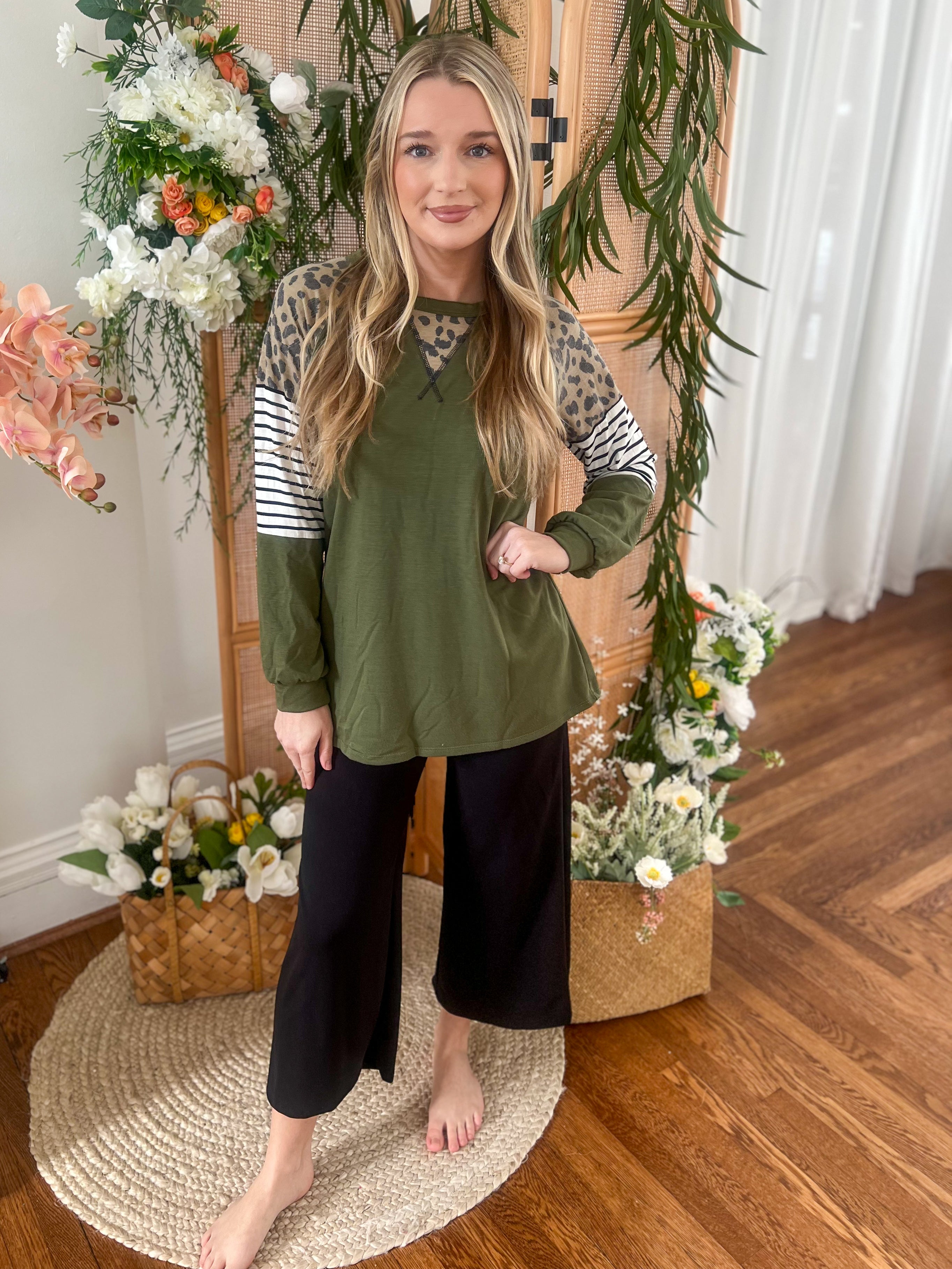 Olive with Leopard Accents Top