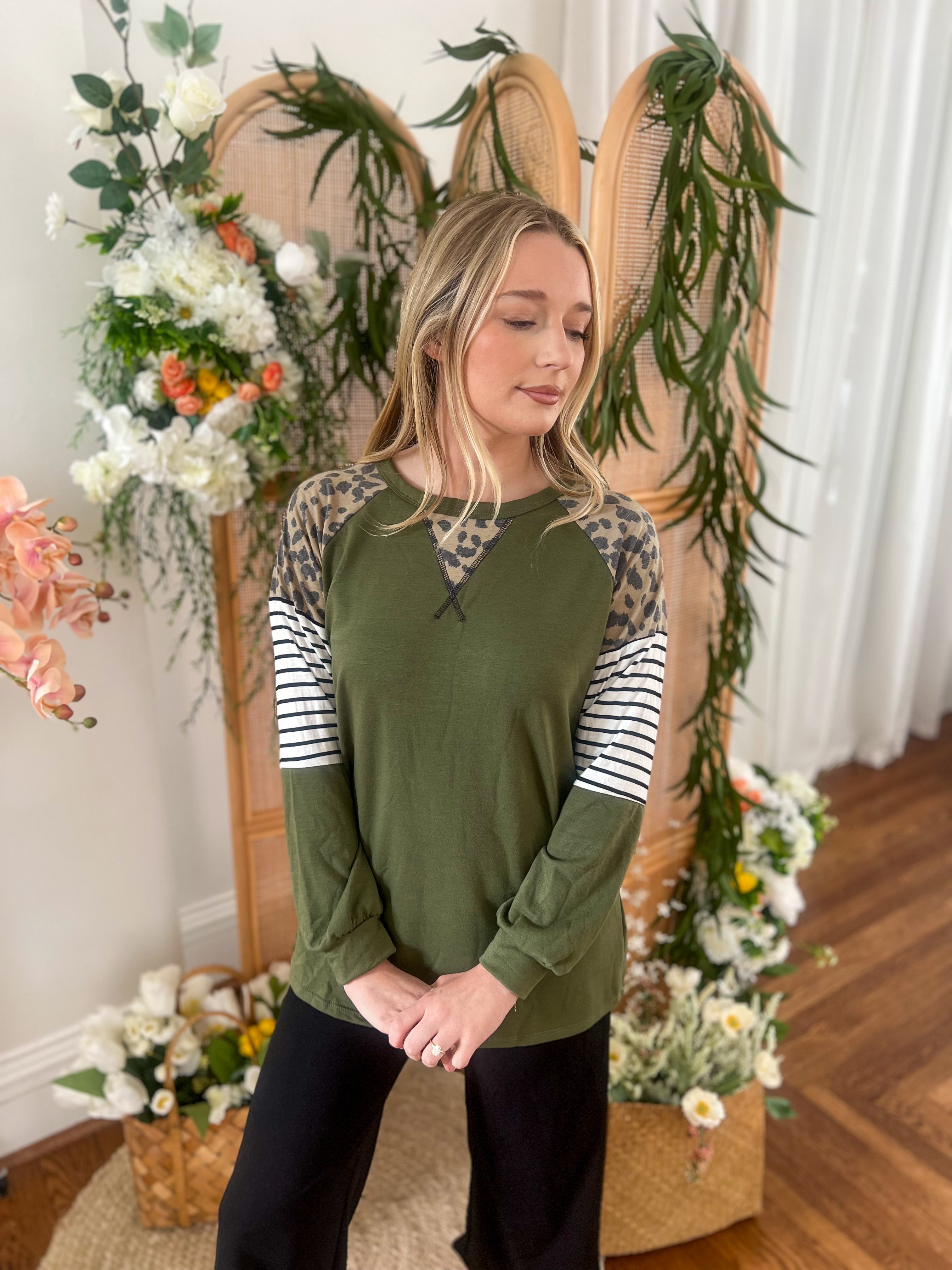 Olive with Leopard Accents Top