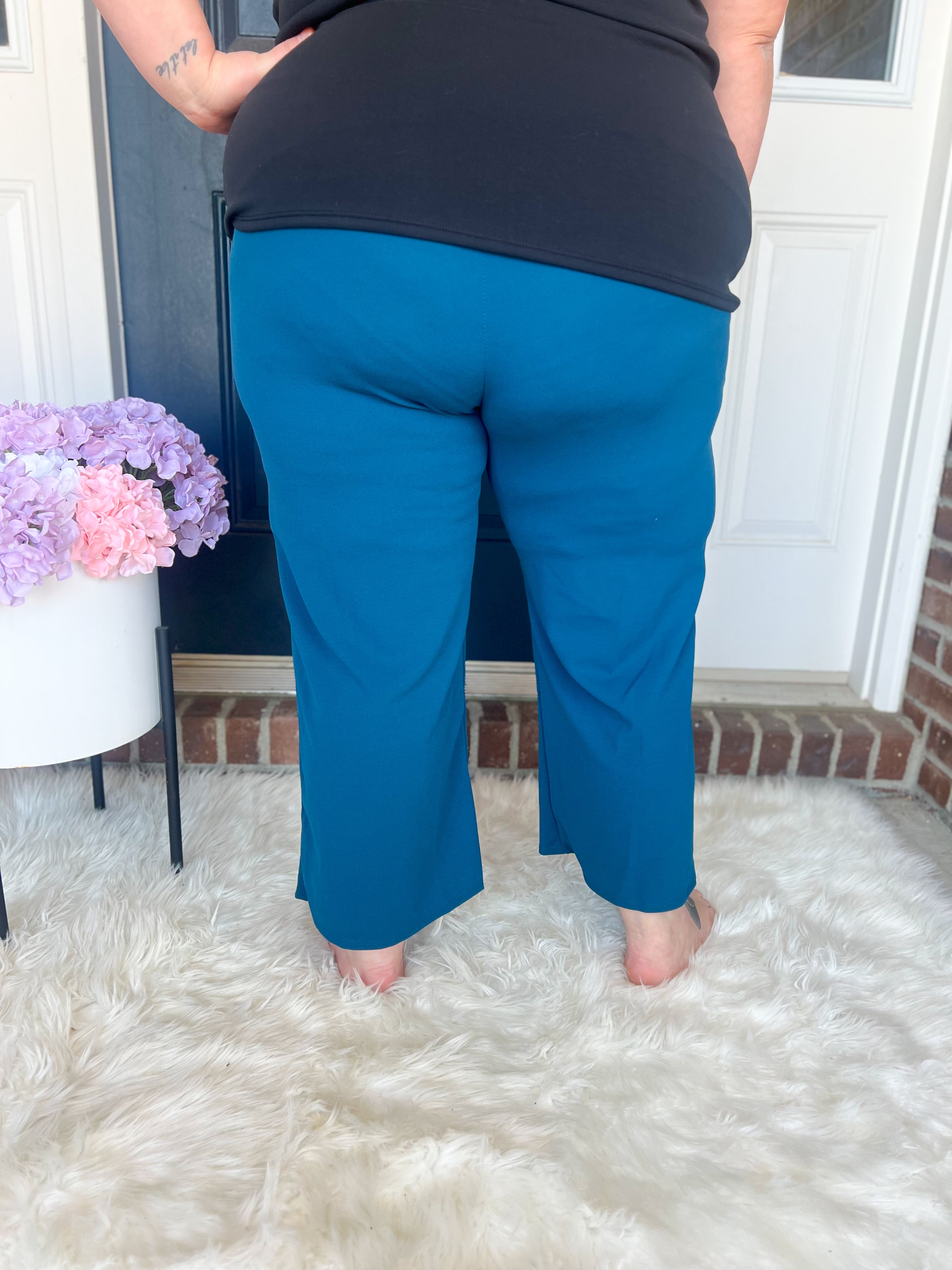 Lucy Wide Leg Stretchy Crop Pants - Teal