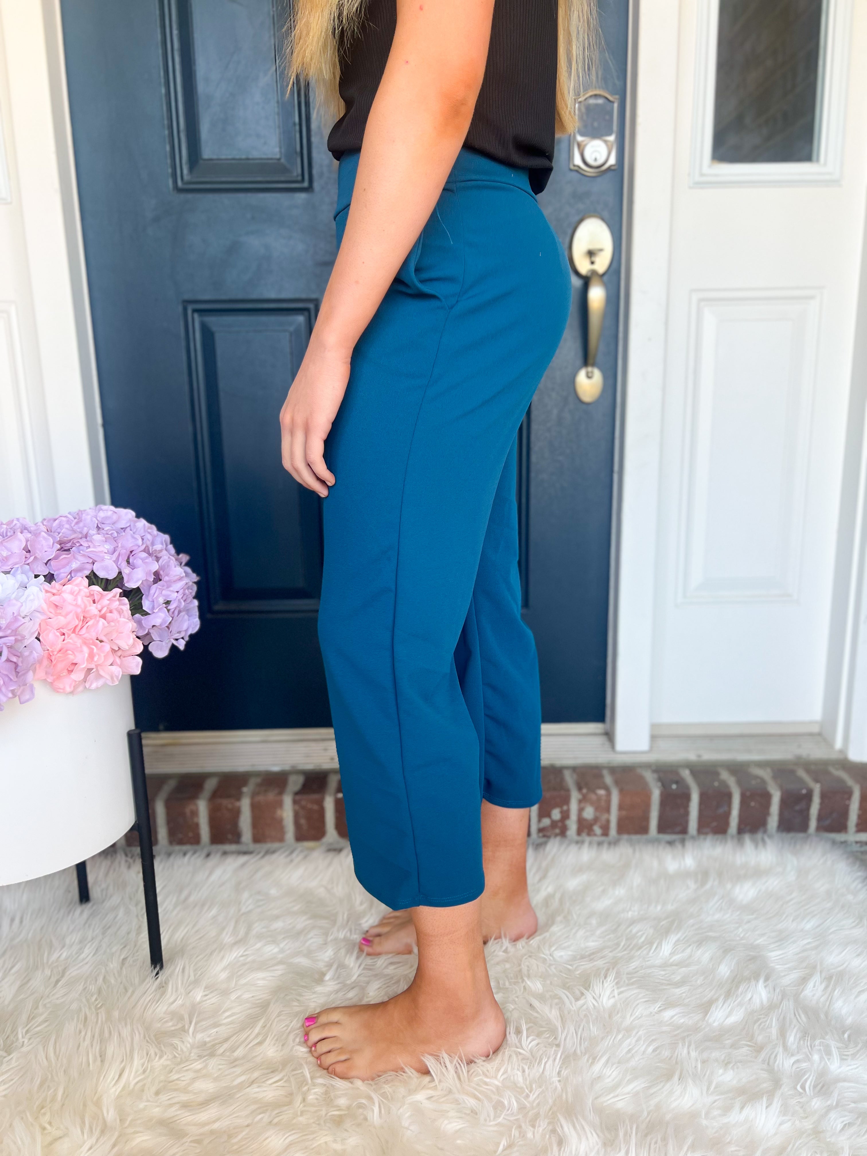 Lucy Wide Leg Stretchy Crop Pants - Teal