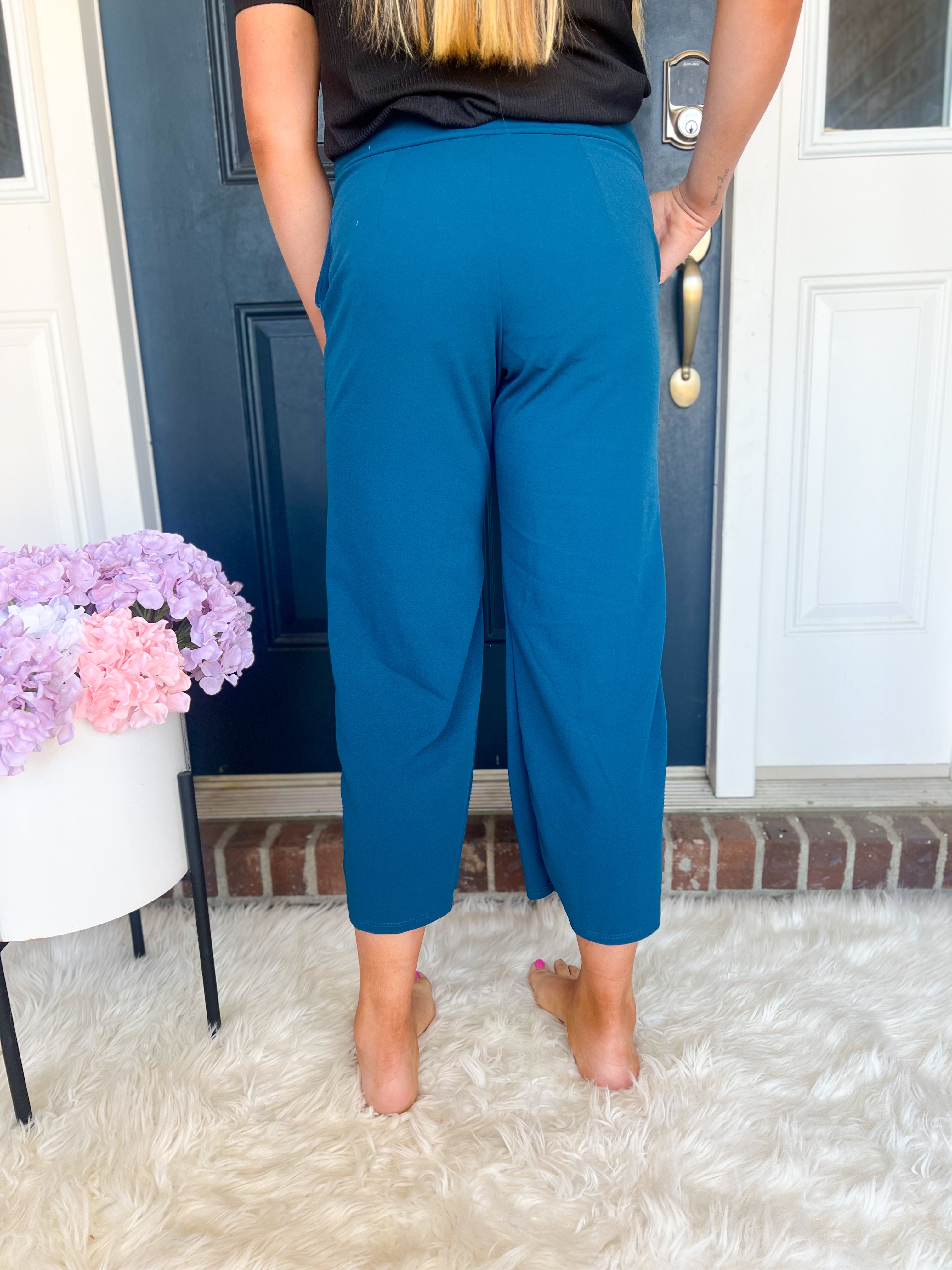 Lucy Wide Leg Stretchy Crop Pants - Teal