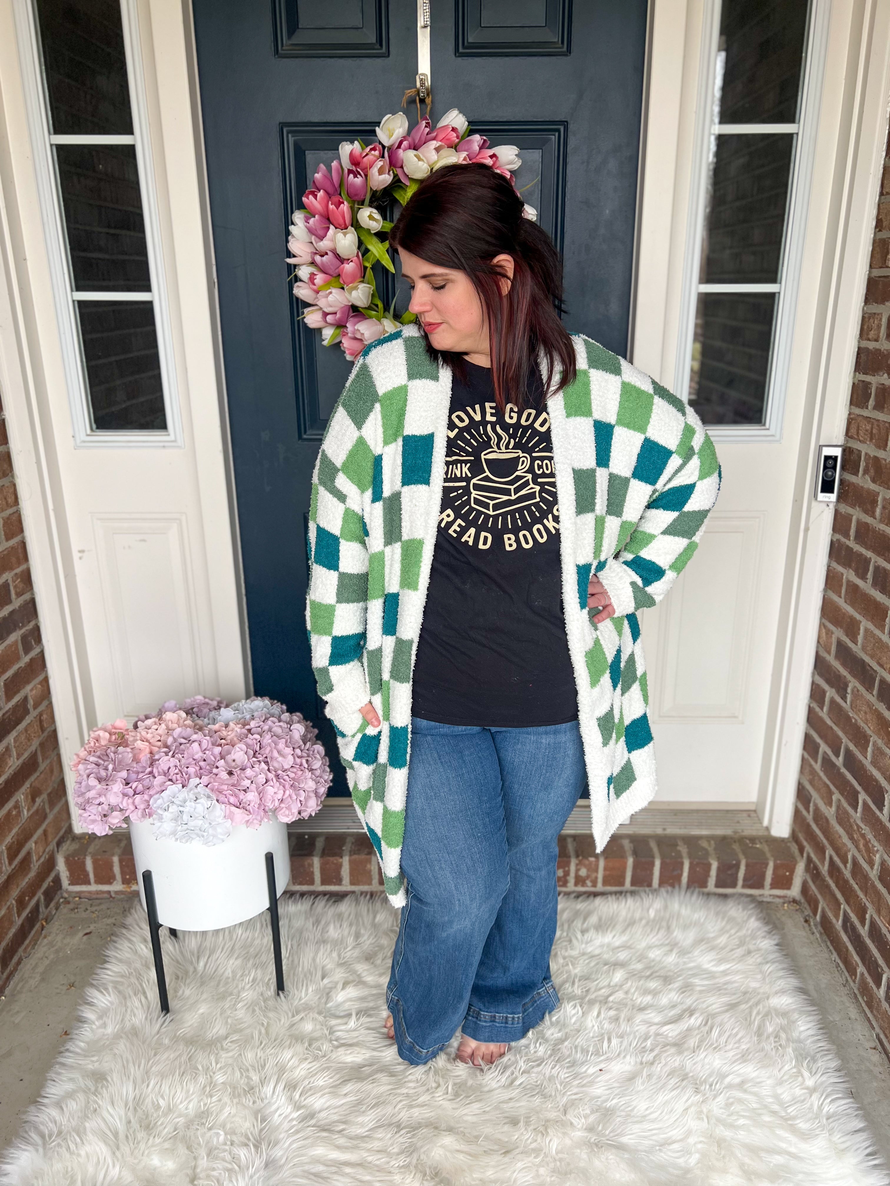 Green Checkered Cloud Cardigan