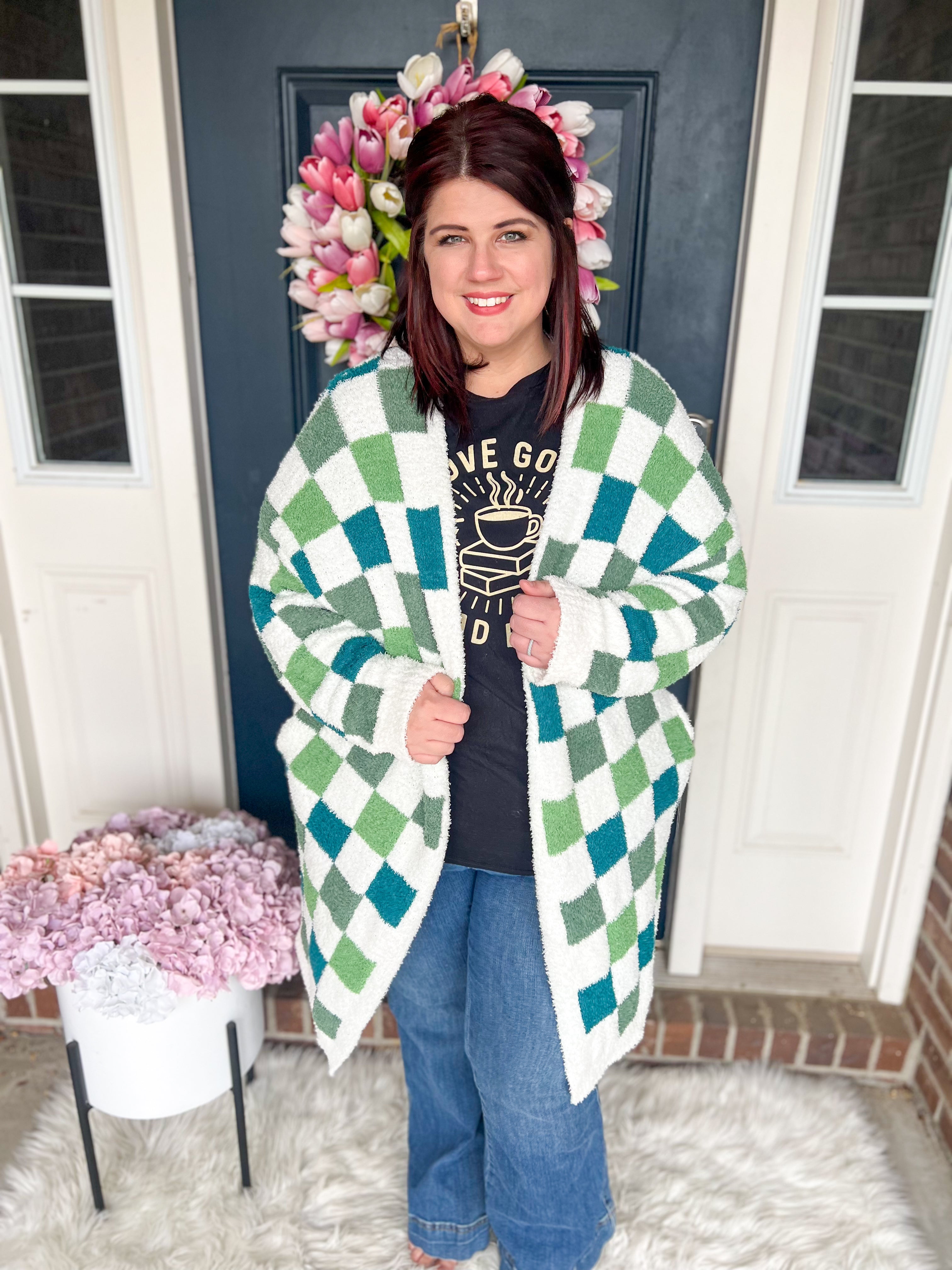 Green Checkered Cloud Cardigan