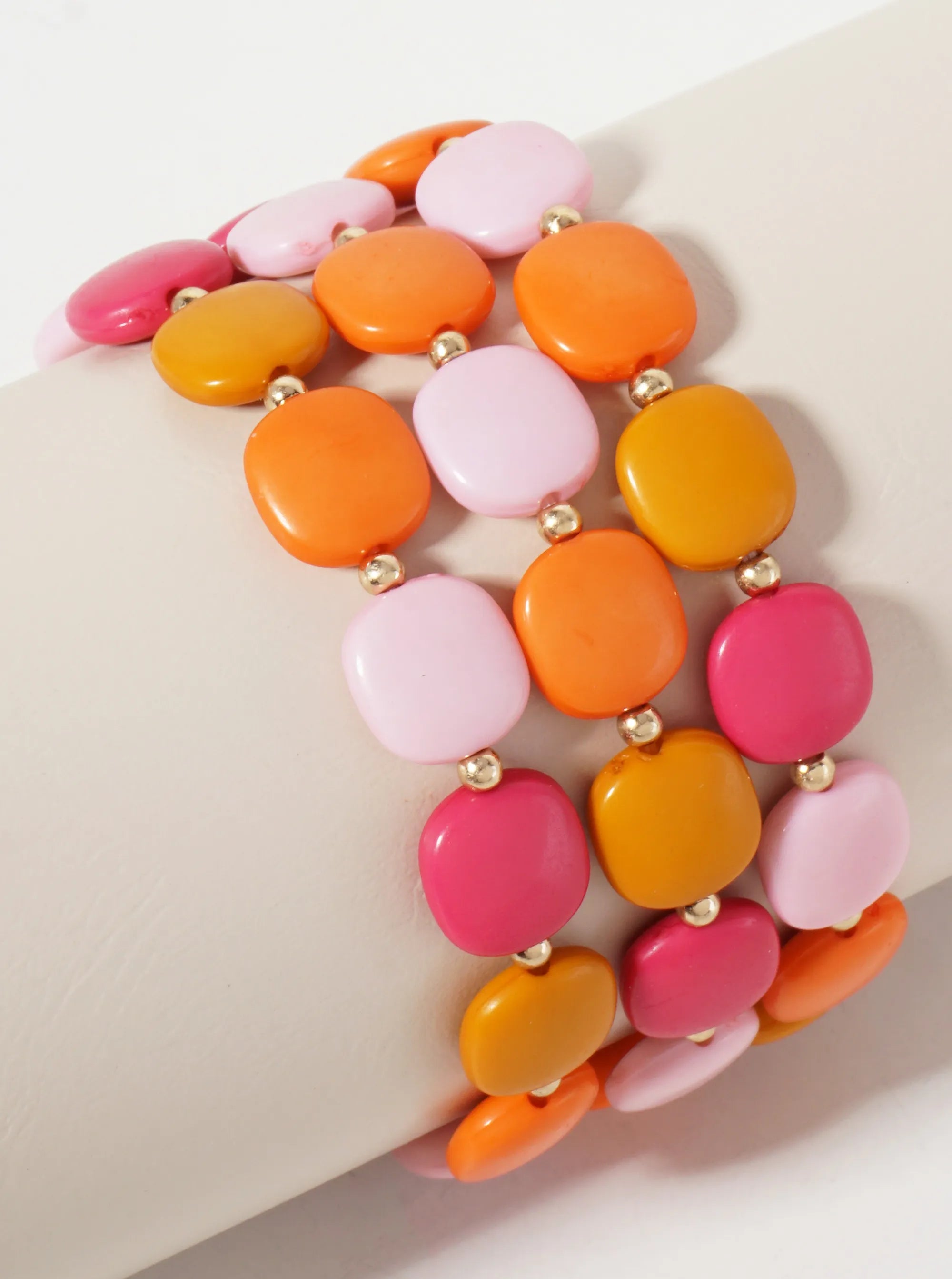 Pink and Orange Beaded Bracelet Set