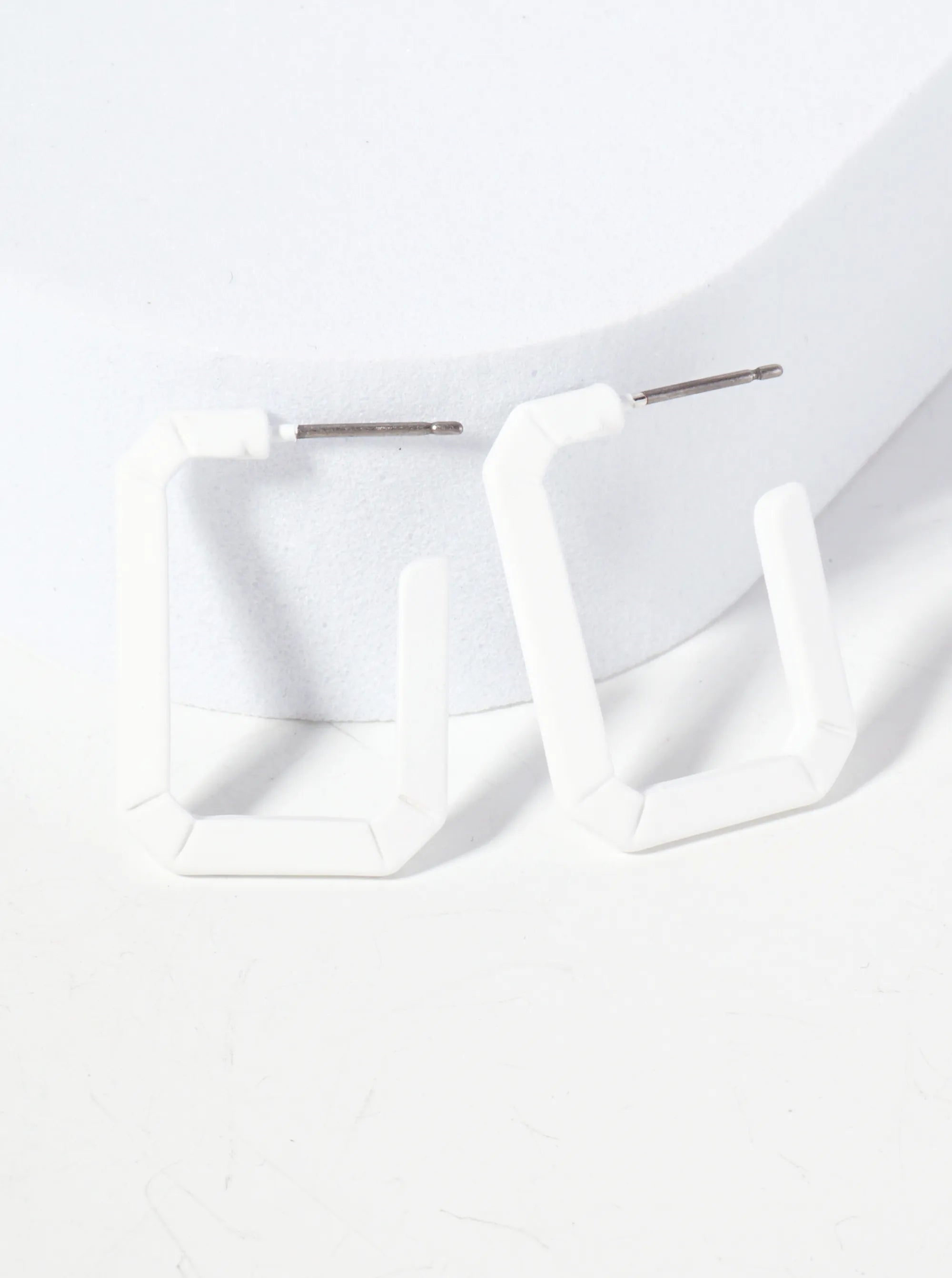 Geo Hoop Earrings - White