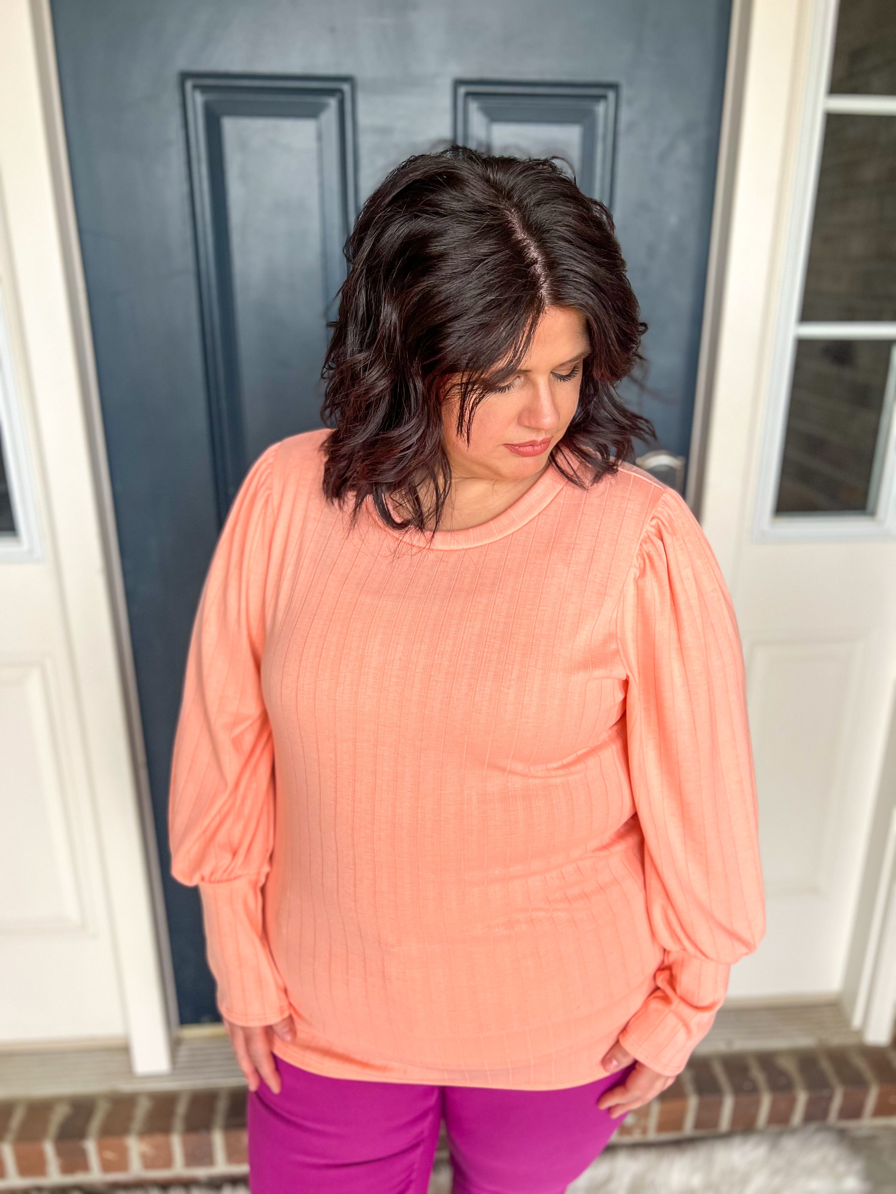 Nora Peach Puff Sleeve Top