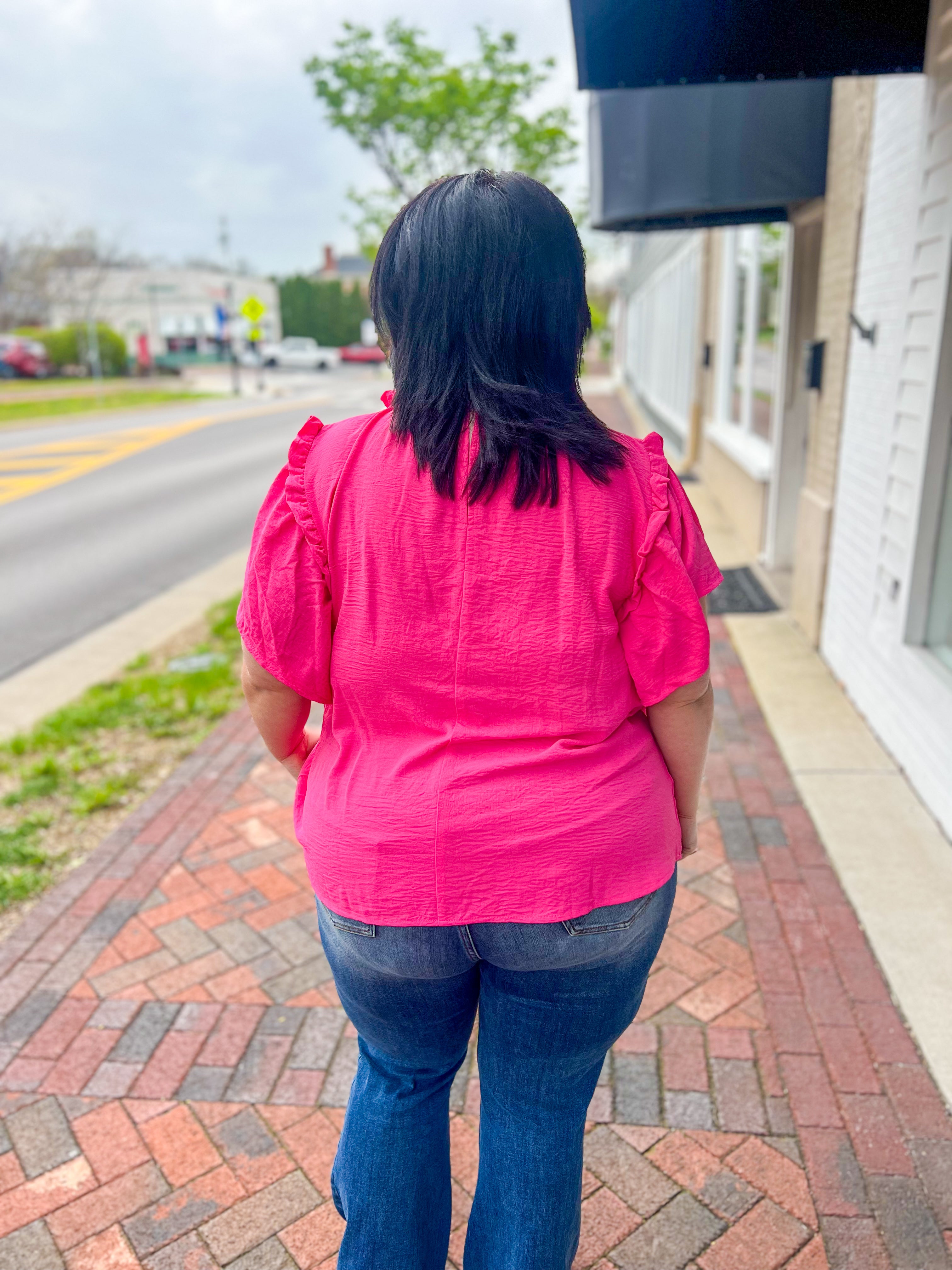 Serena Flutter Sleeve Blouse - Hot Pink