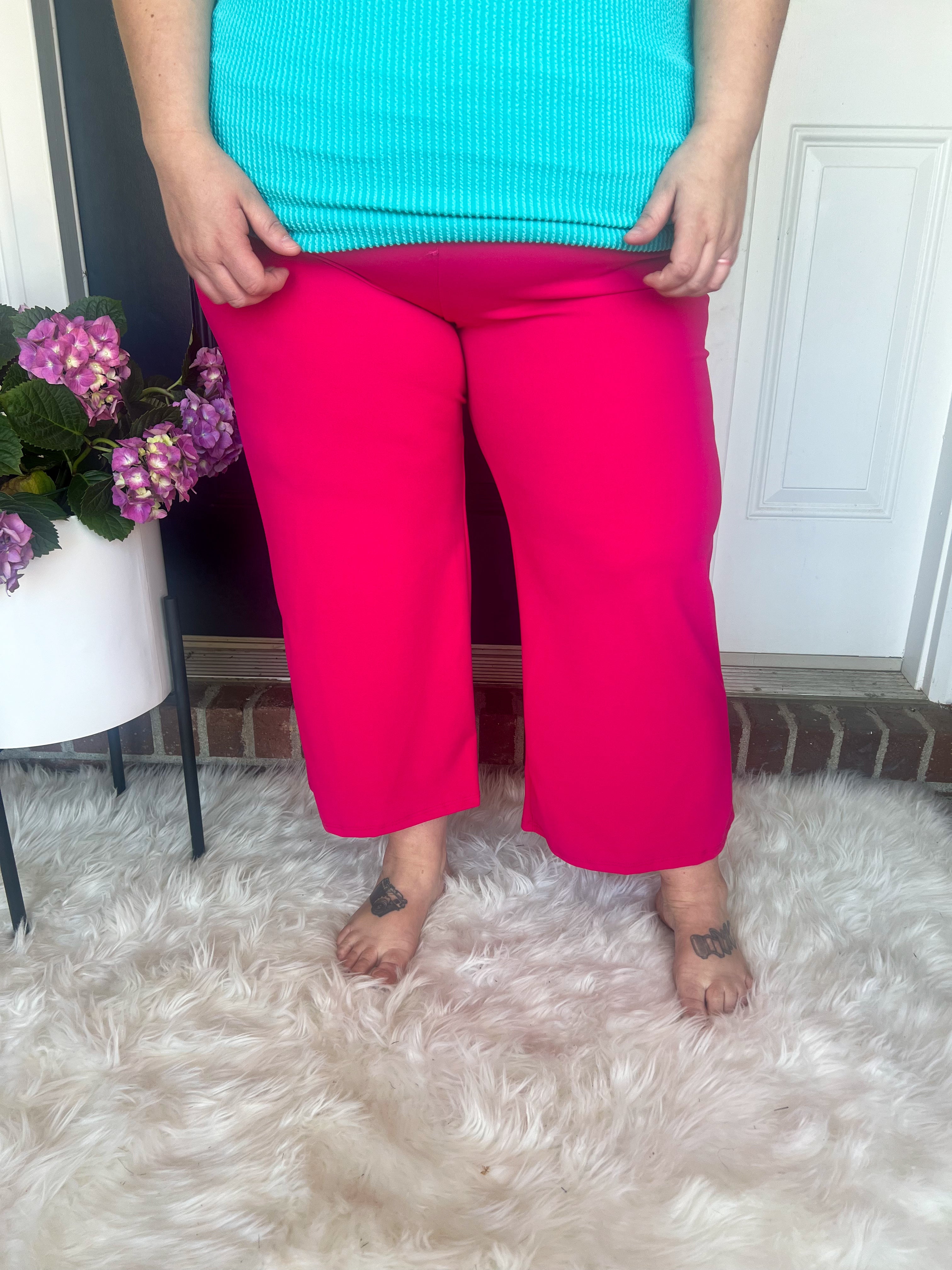 Lucy Wide Leg Stretchy Crop Pants - Hot Pink