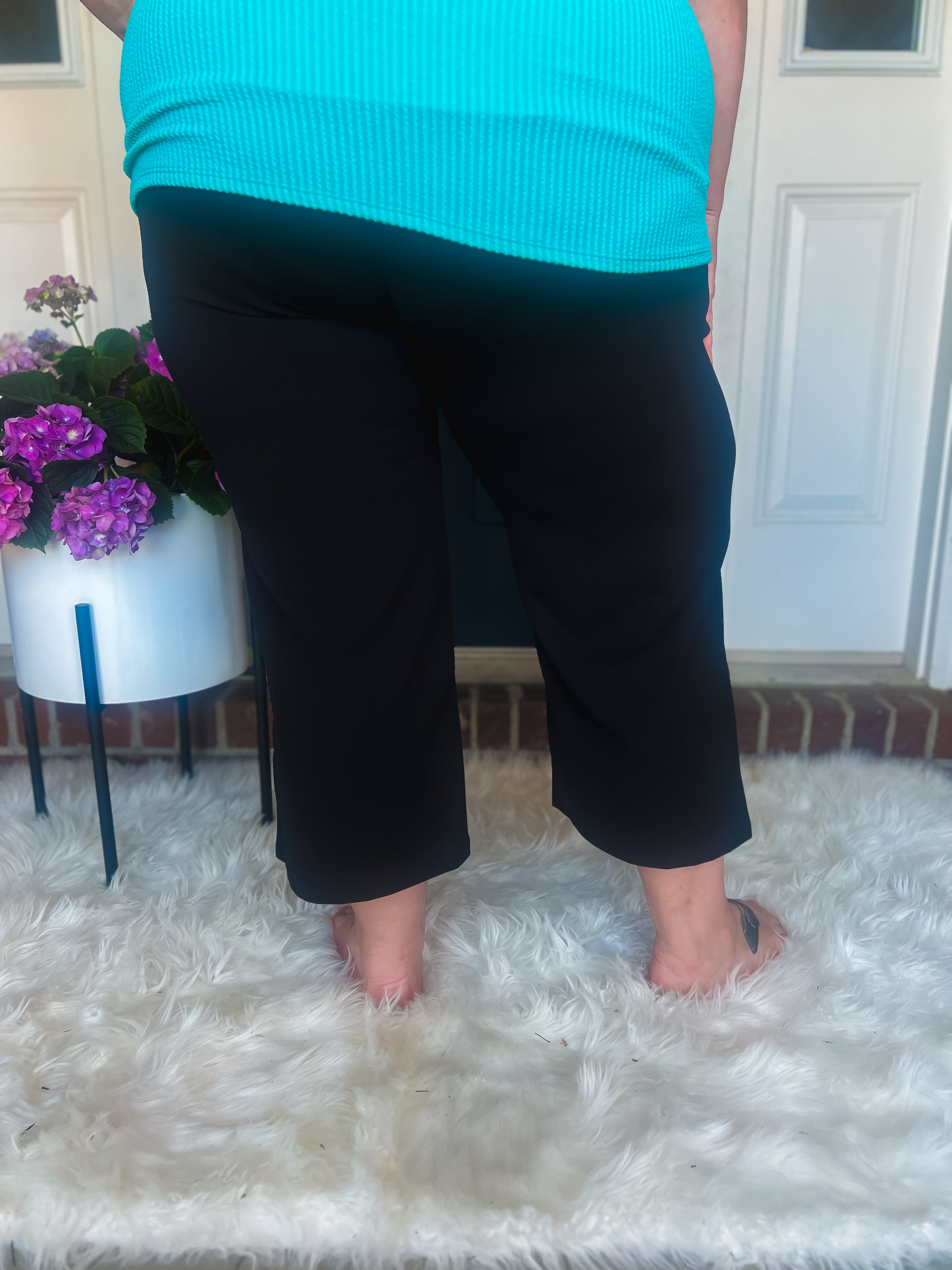 Lucy Wide Leg Stretchy Crop Pants - Black