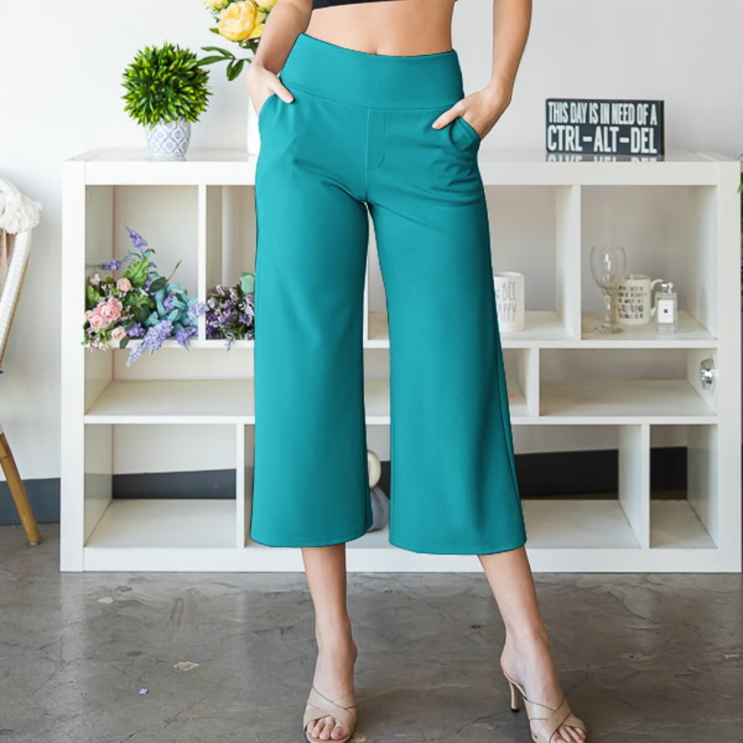 Lucy Wide Leg Stretchy Crop Pants - Jade