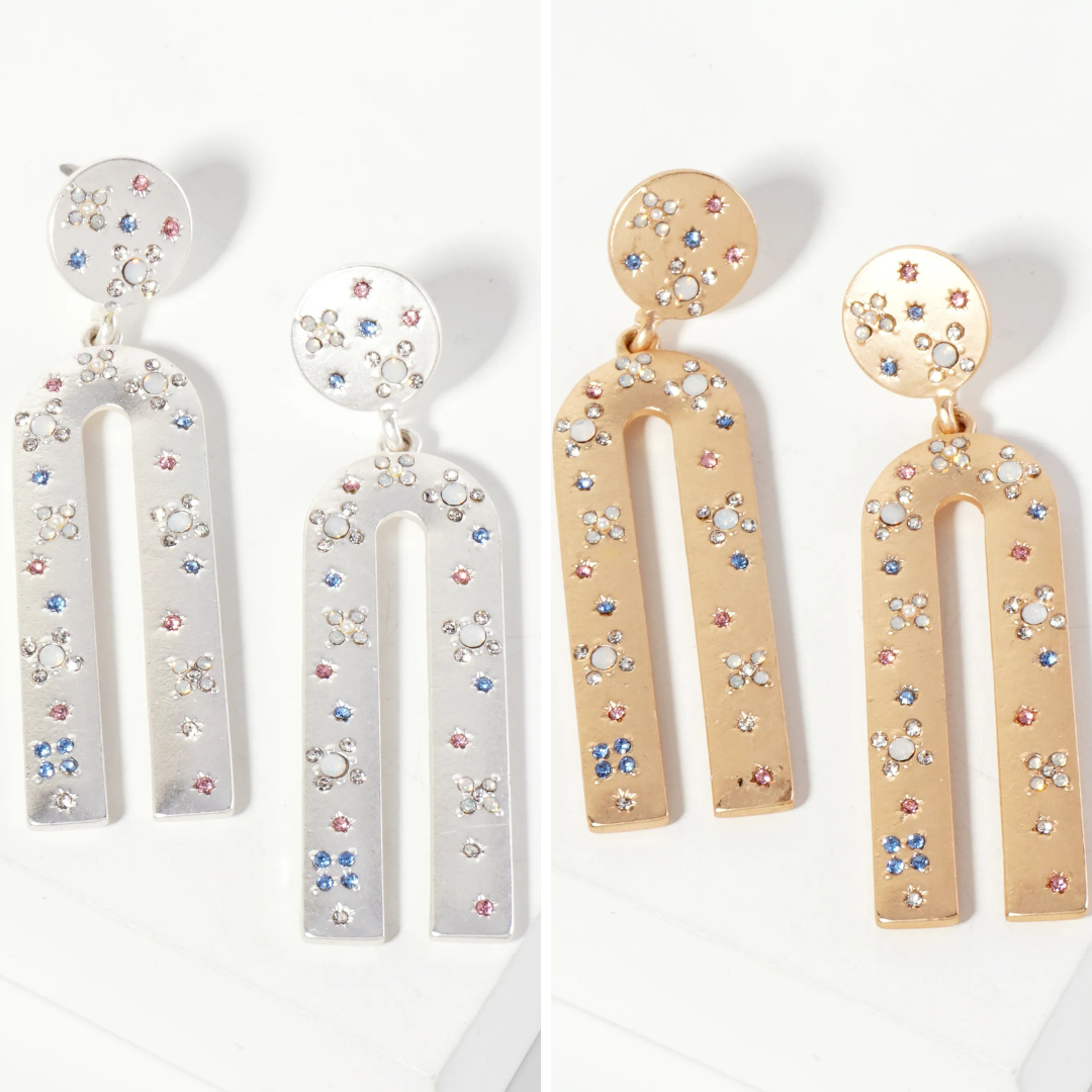 Celestial Crystal Pave Arched Dangle Earrings - 2 Colors!