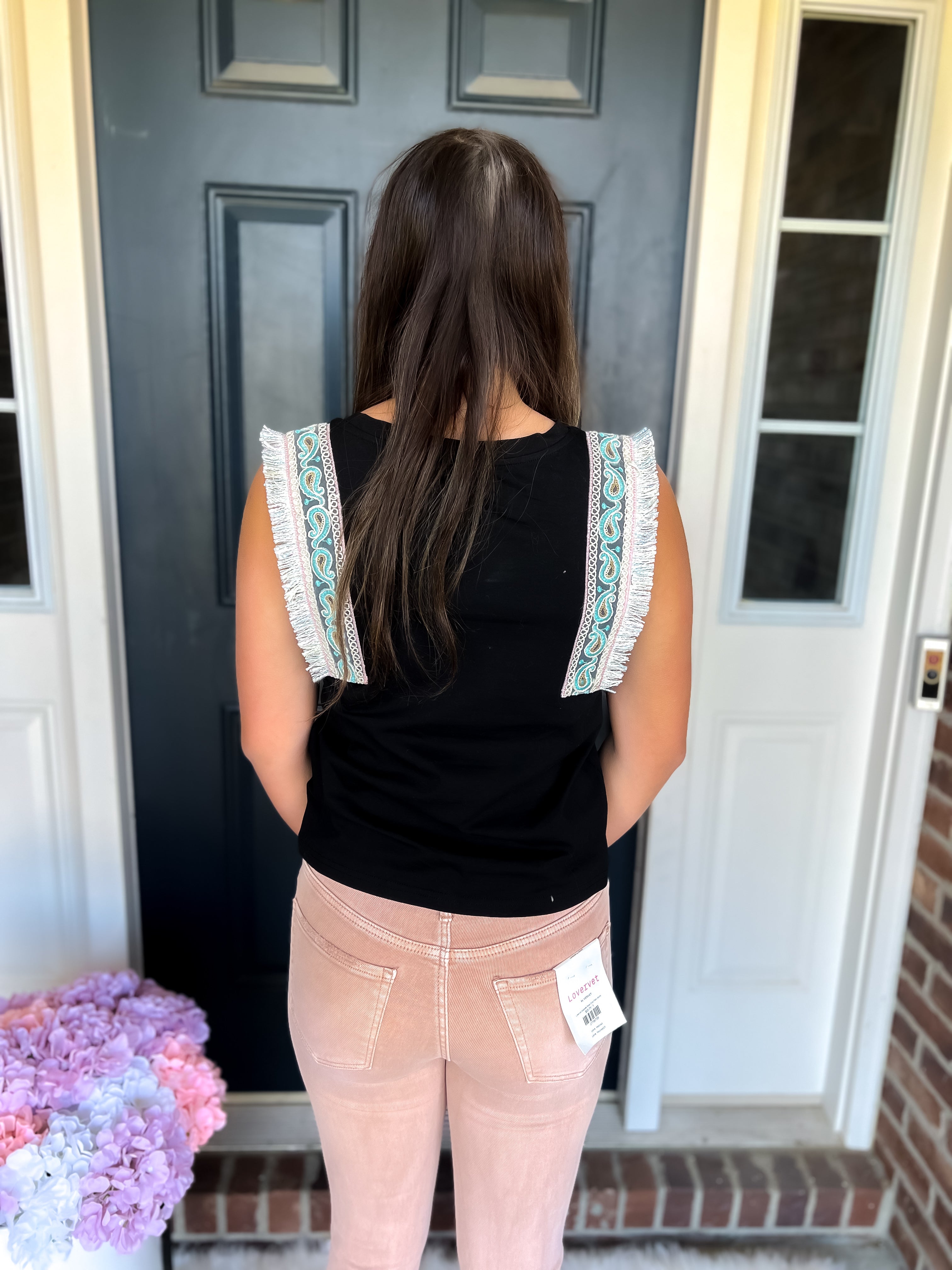 Shay Black Fringed Sleeveless Top