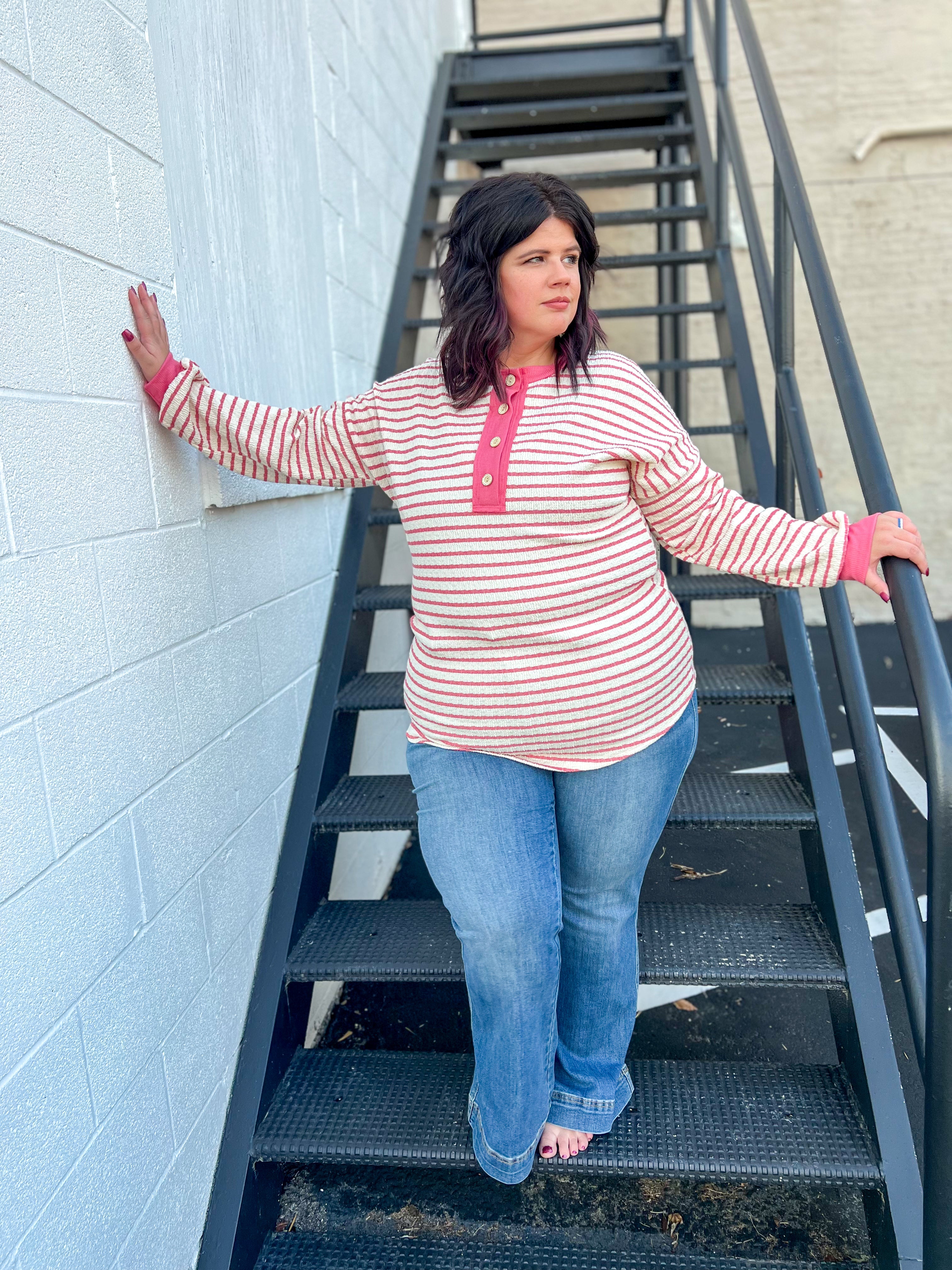 DOORBUSTER Emily Stripe Top - Rose