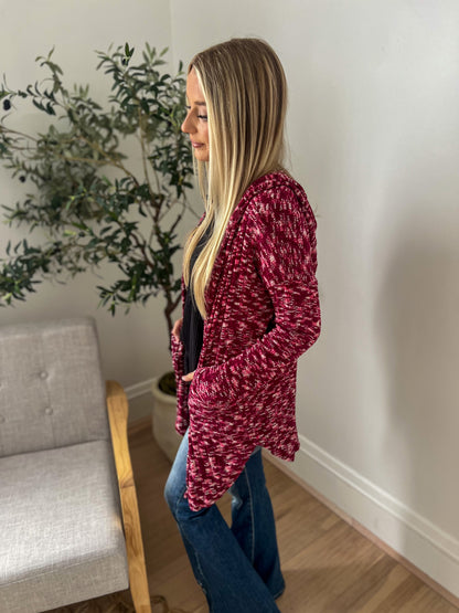 Cozy Hooded Open Front Cardigan - Burgundy