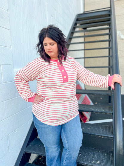 DOORBUSTER Emily Stripe Top - Rose