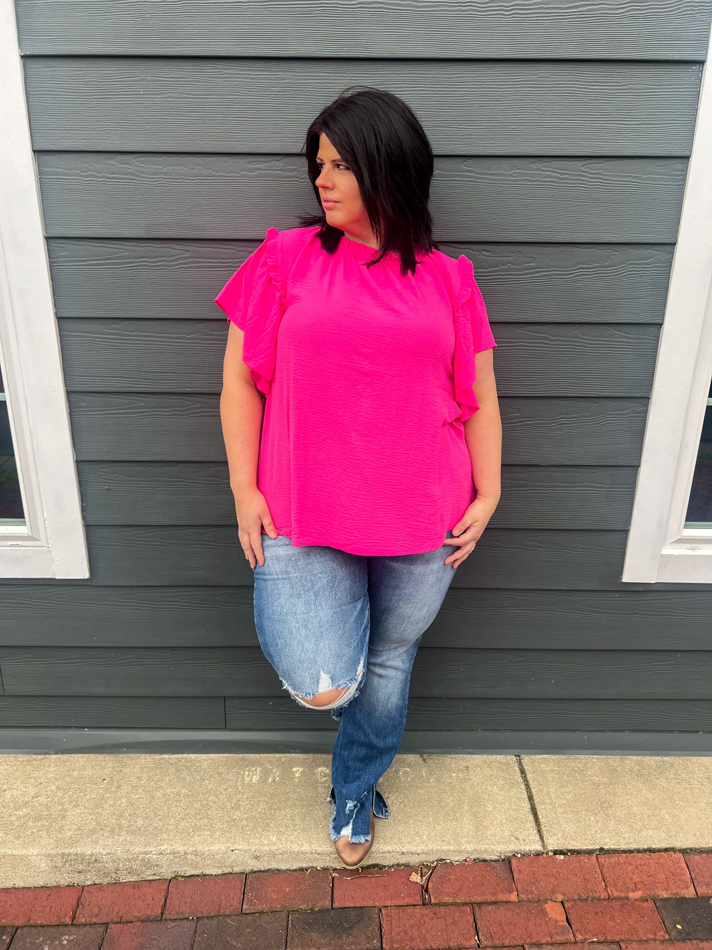 Serena Flutter Sleeve Blouse - Hot Pink