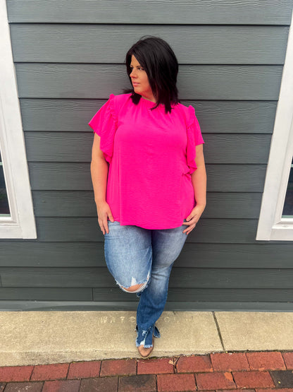 Serena Flutter Sleeve Blouse - Hot Pink