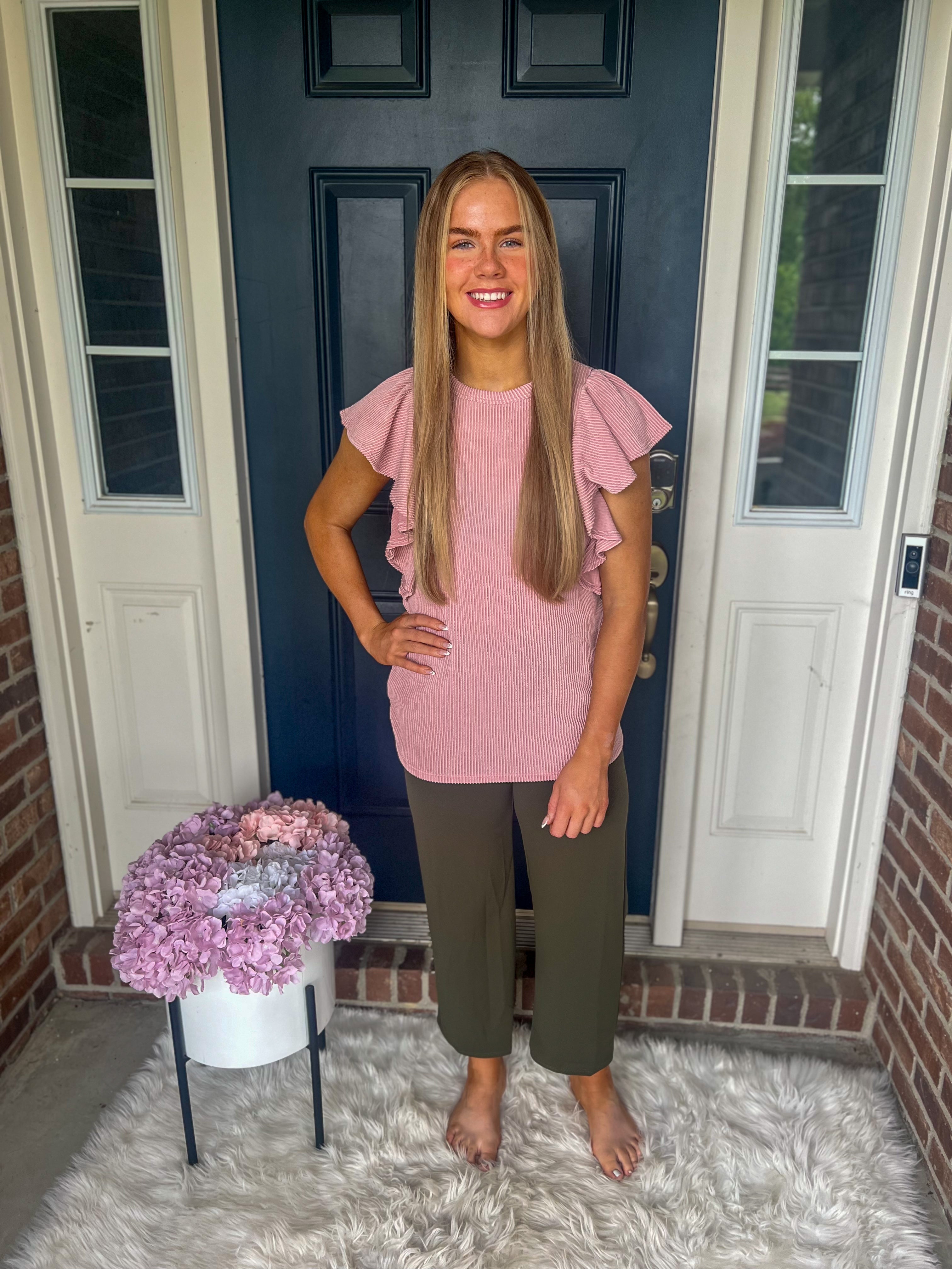 Lucy Wide Leg Stretchy Crop Pants - Olive