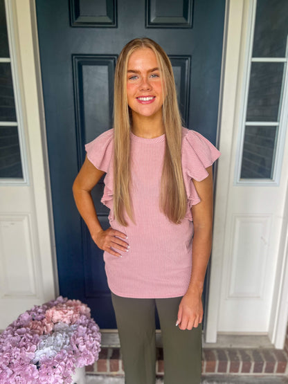 Alana Ruffle Sleeve Top - Mauve