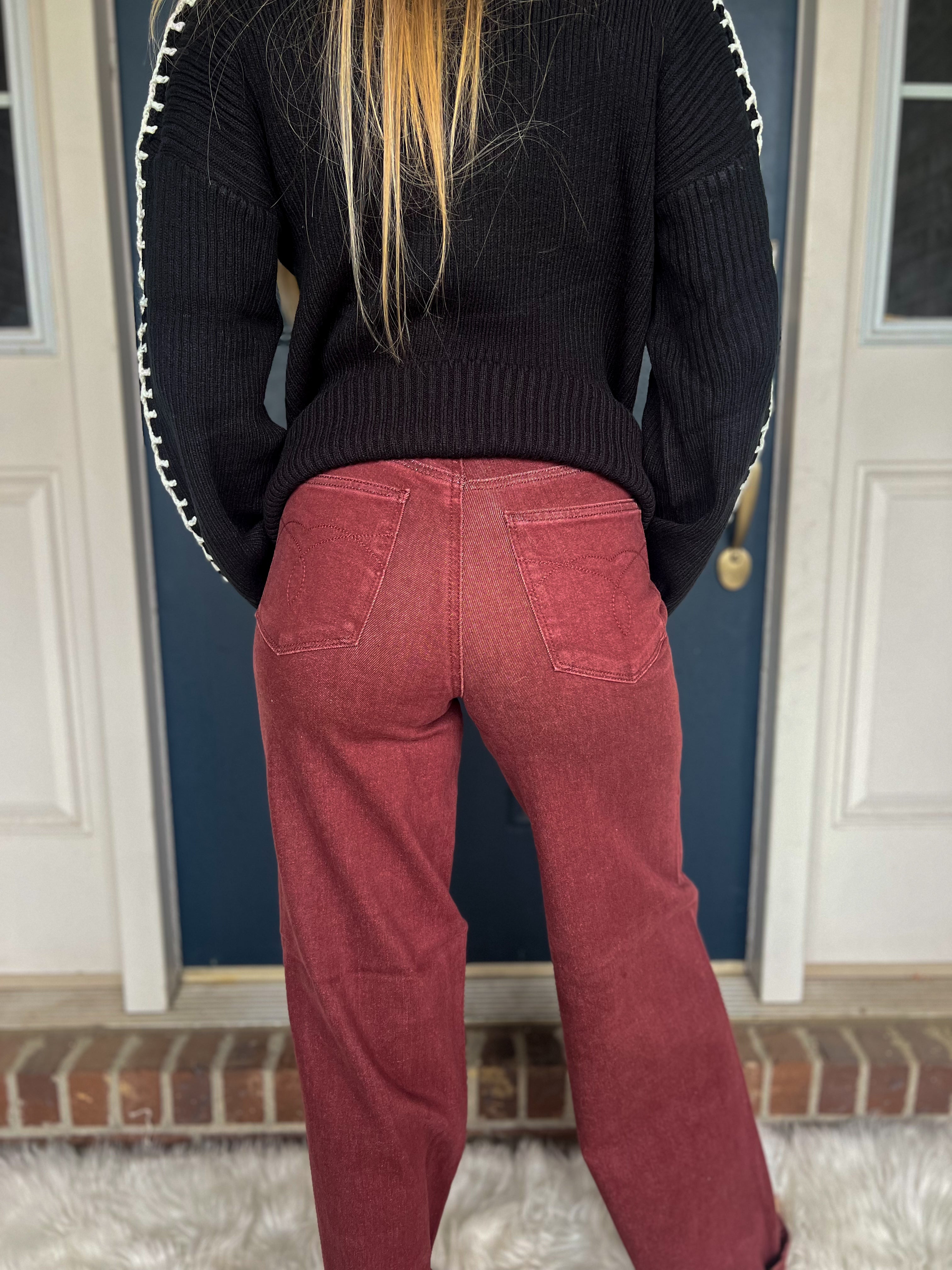 Judy Blue High - Waist Burgundy Retro Wide Jeans