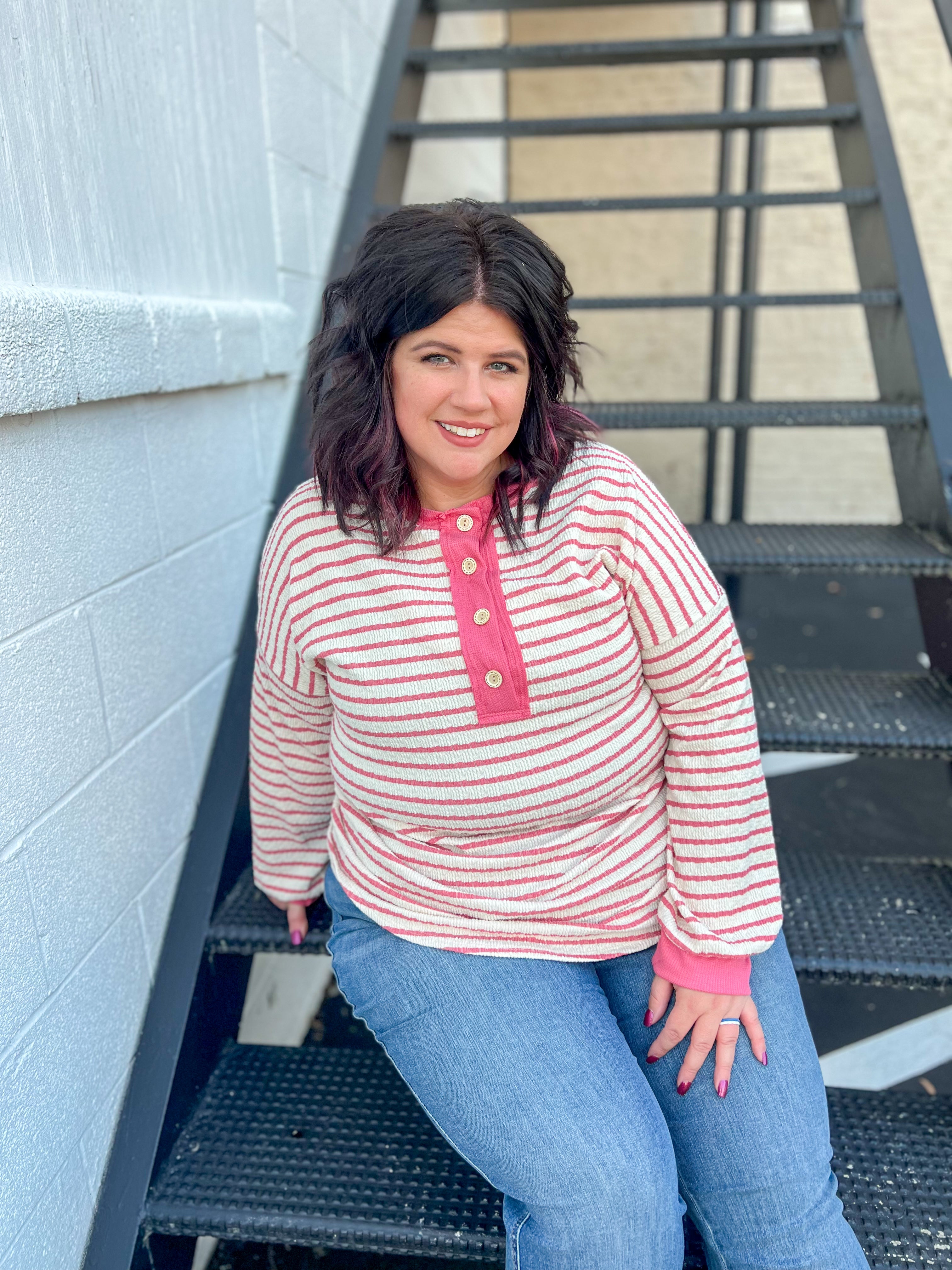 DOORBUSTER Emily Stripe Top - Rose