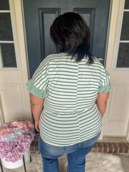 Aubrey Striped Ruffle Sleeve Top - Mint