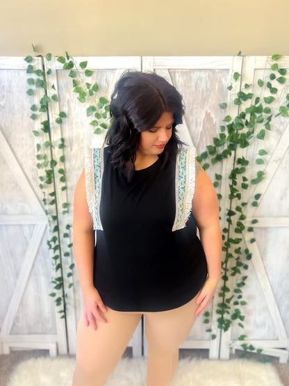 Shay Black Fringed Sleeveless Top