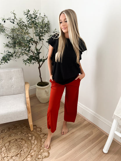 Lucy Wide Leg Stretchy Crop Pants - Rust