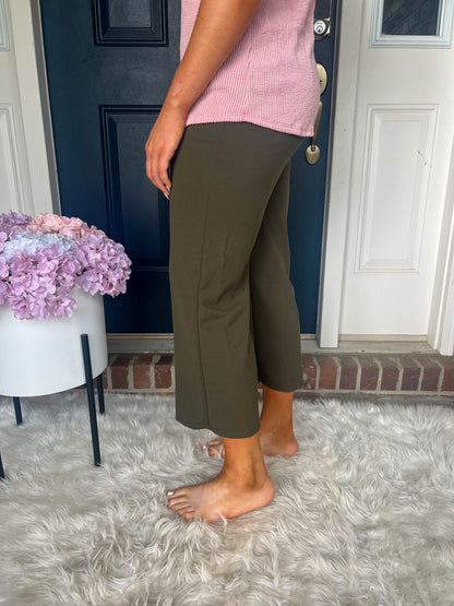 Lucy Wide Leg Stretchy Crop Pants - Olive