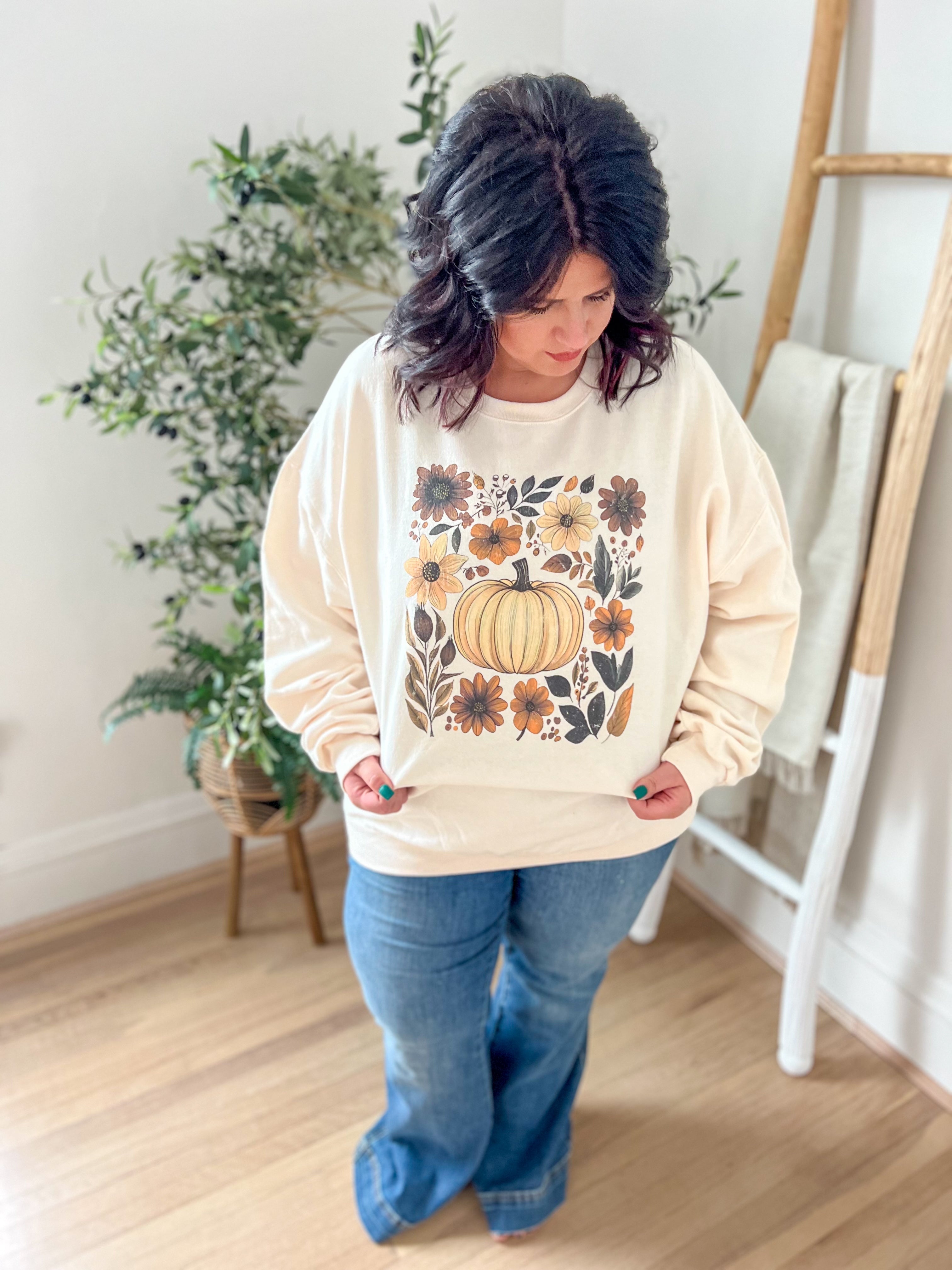 Boho Floral Fall Pumpkin Sweatshirt