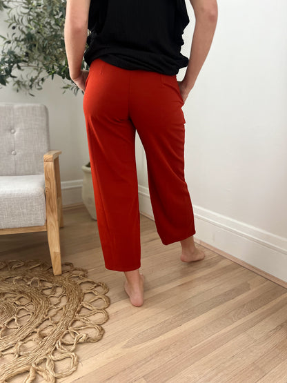 Lucy Wide Leg Stretchy Crop Pants - Rust