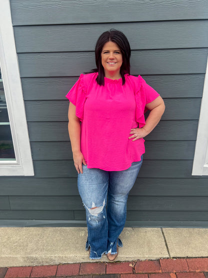 Serena Flutter Sleeve Blouse - Hot Pink