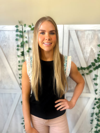 Shay Black Fringed Sleeveless Top