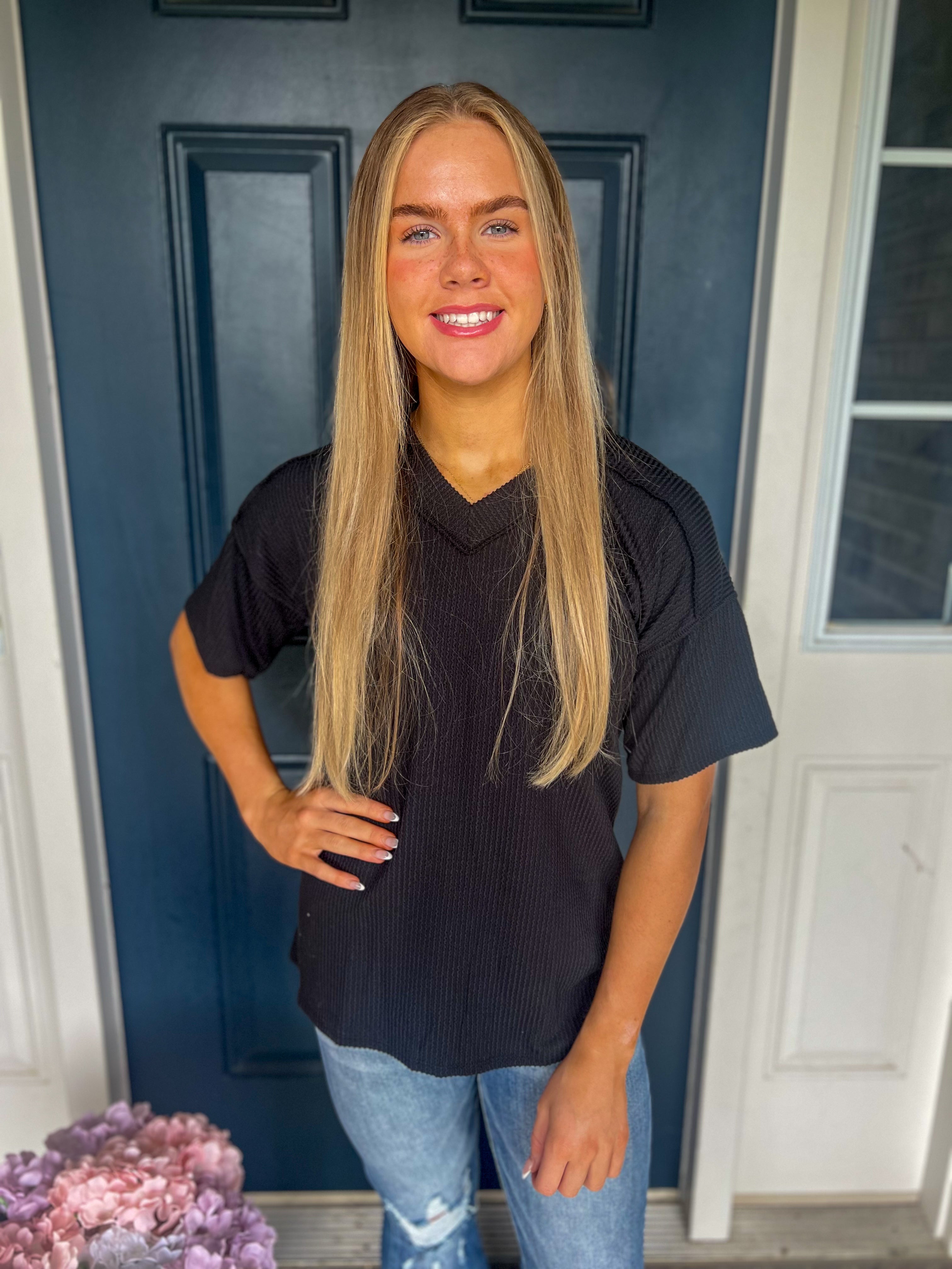 Kelly Ribbed Top - Black