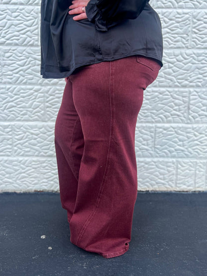 Judy Blue High - Waist Burgundy Retro Wide Jeans