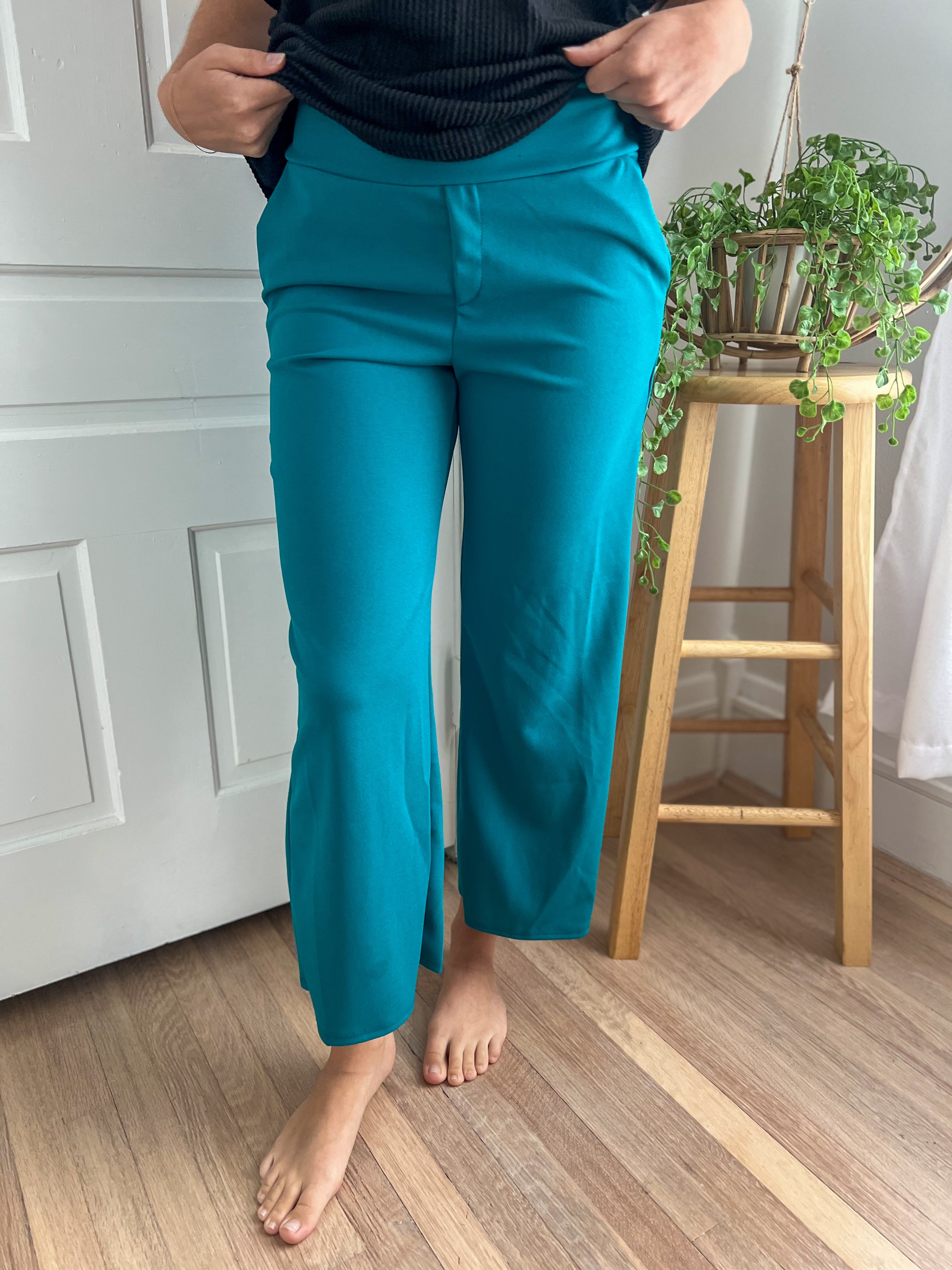 Lucy Wide Leg Stretchy Crop Pants - Jade