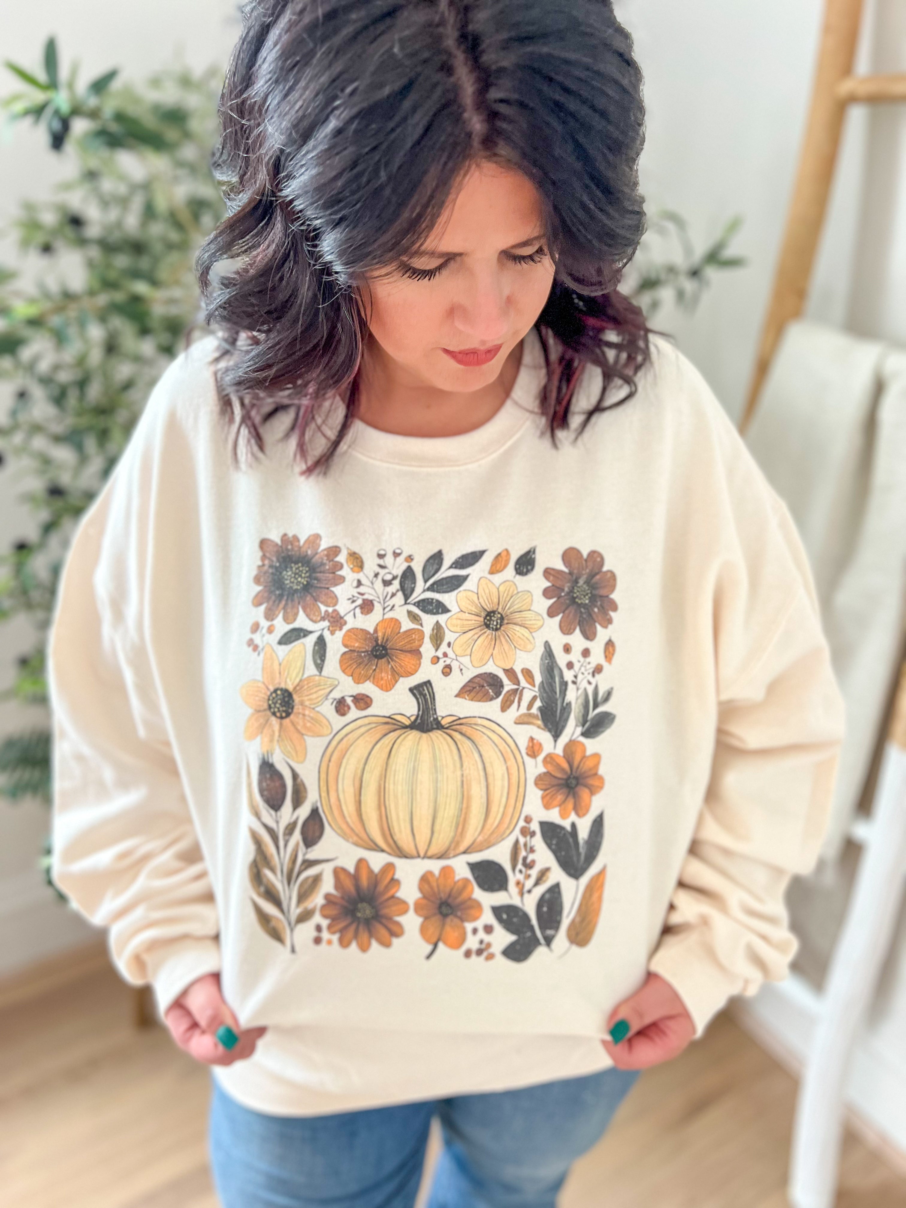 Boho Floral Fall Pumpkin Sweatshirt