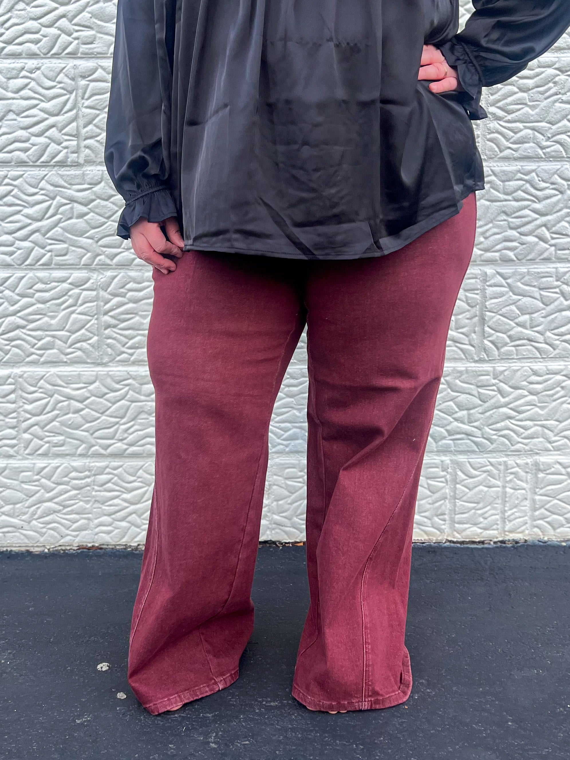 Judy Blue High - Waist Burgundy Retro Wide Jeans