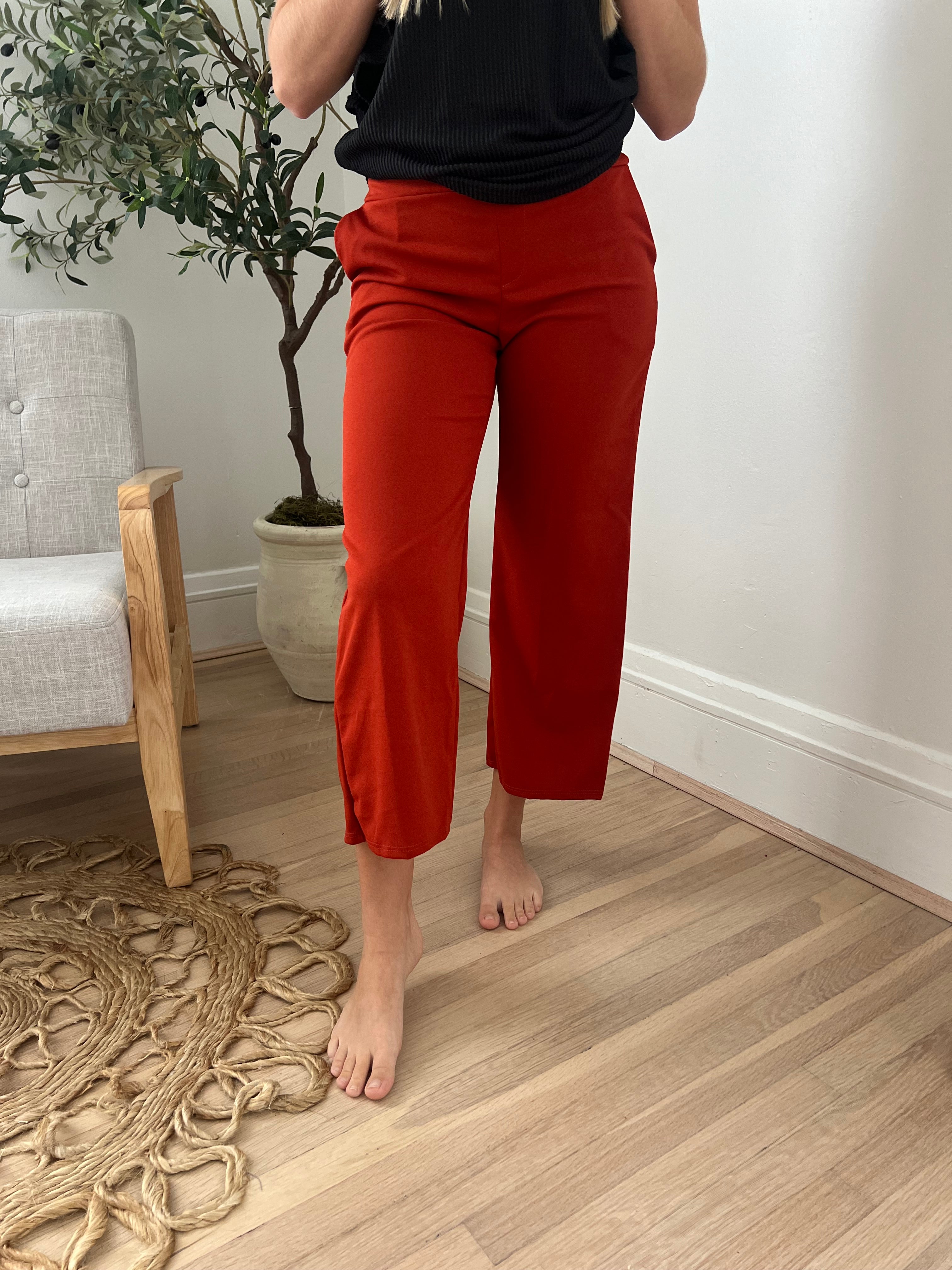Lucy Wide Leg Stretchy Crop Pants - Rust