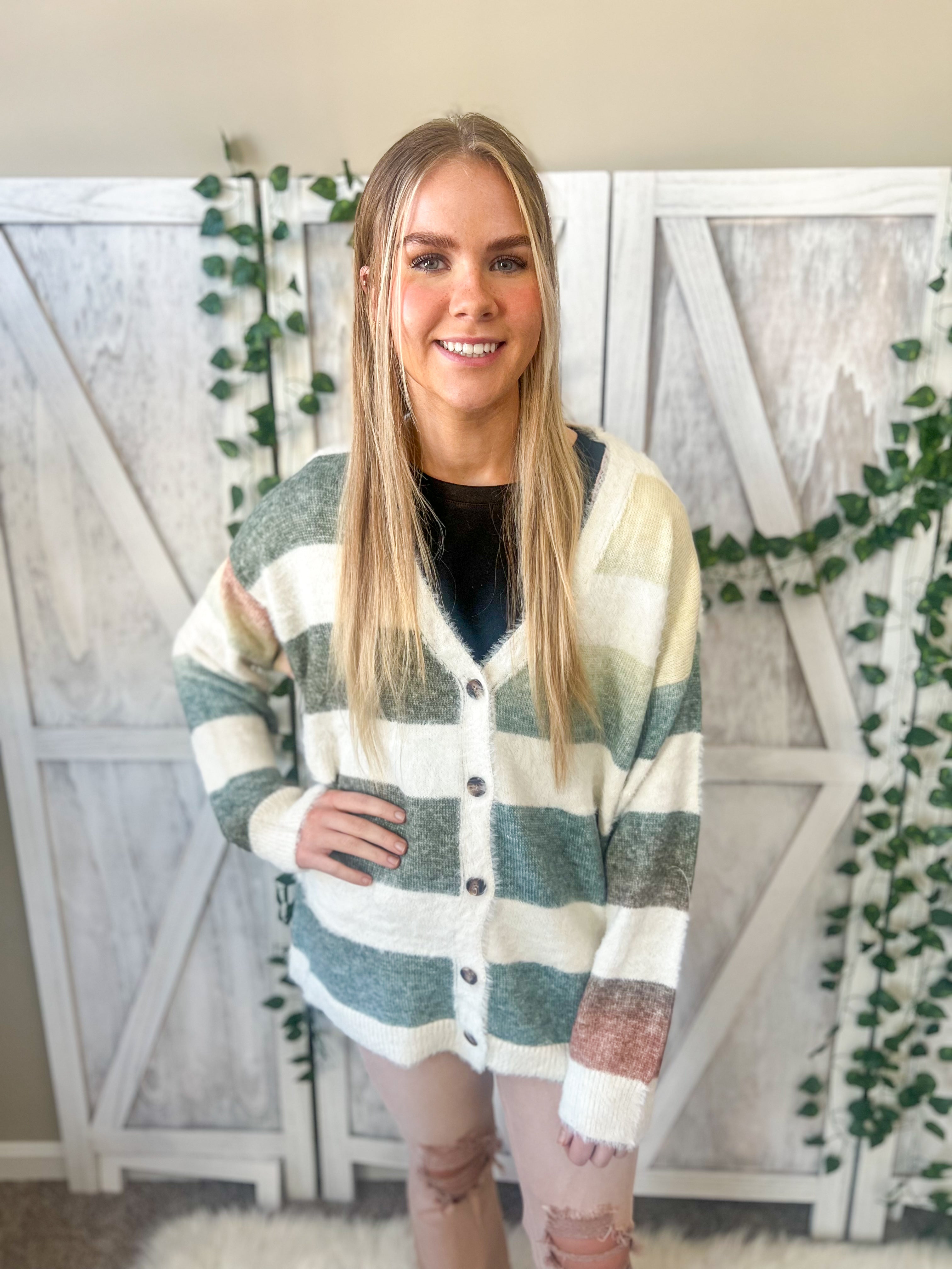 Remi Striped Button Down Cardigan