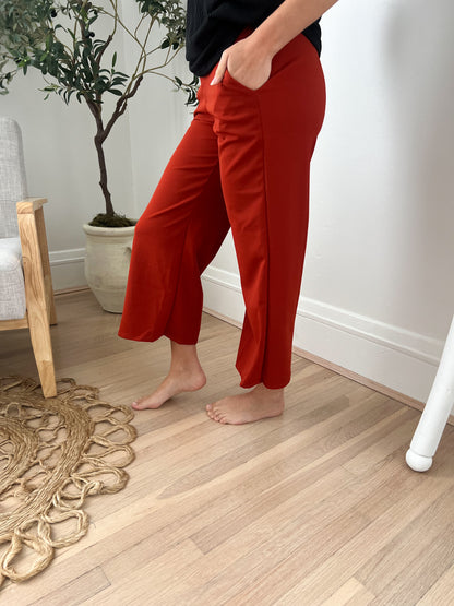 Lucy Wide Leg Stretchy Crop Pants - Rust