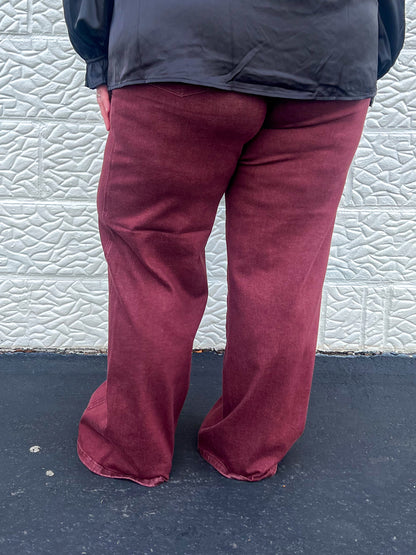 Judy Blue High - Waist Burgundy Retro Wide Jeans