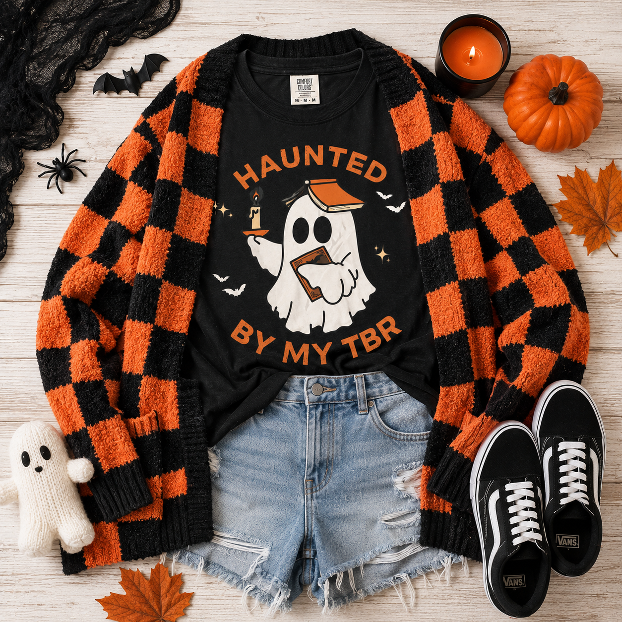 Orange and Black Checkered Cloud Cardigan